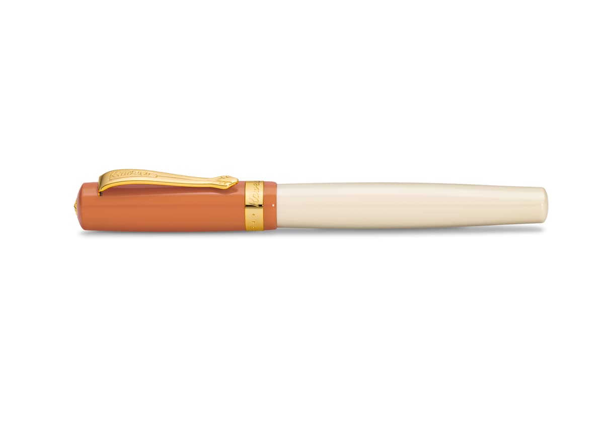 Kaweco STUDENT 70's Soul Fountain Pen - Premium Nostalgic Pen in Orange and Cream with Golden Details - F (Fine) Nib