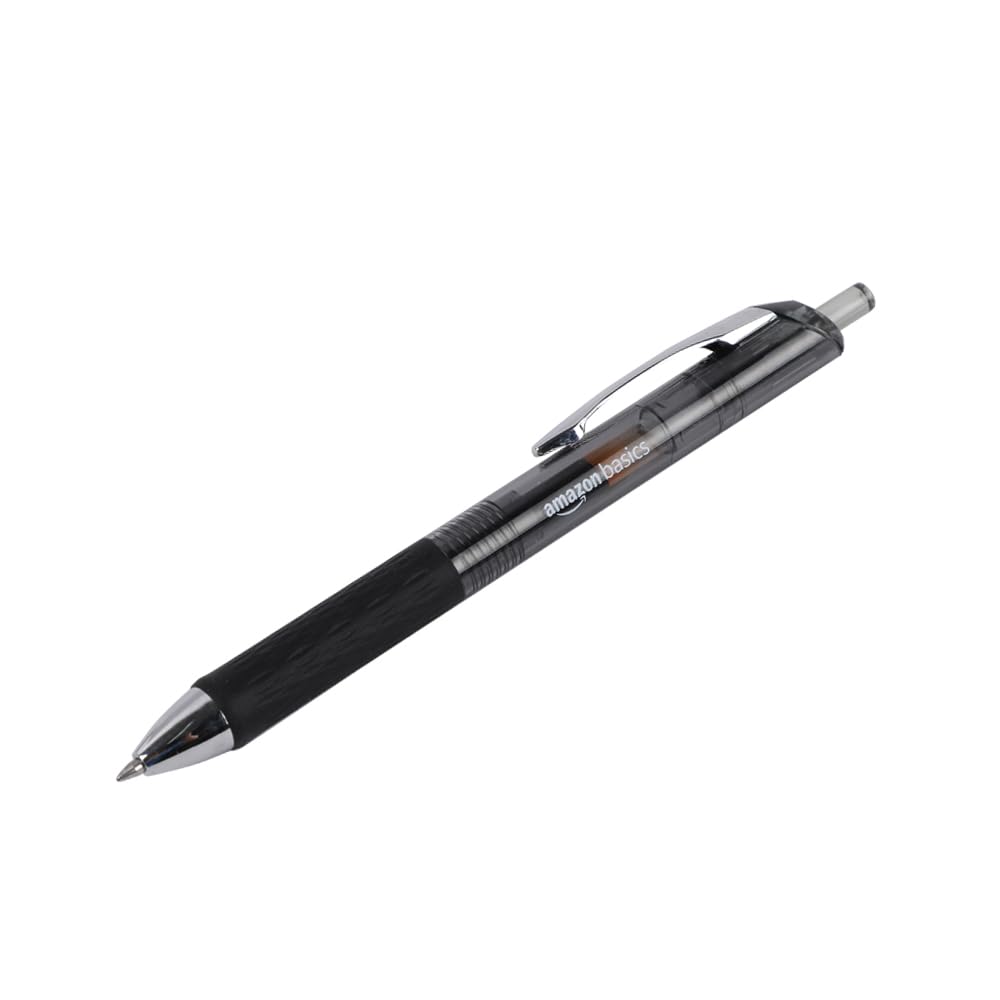 Amazon Basics Retractable Gel Pens, Fine Point 0.7mm, Smooth Writing, Black, No Smudge, School and Office Supplies, 12-Pack