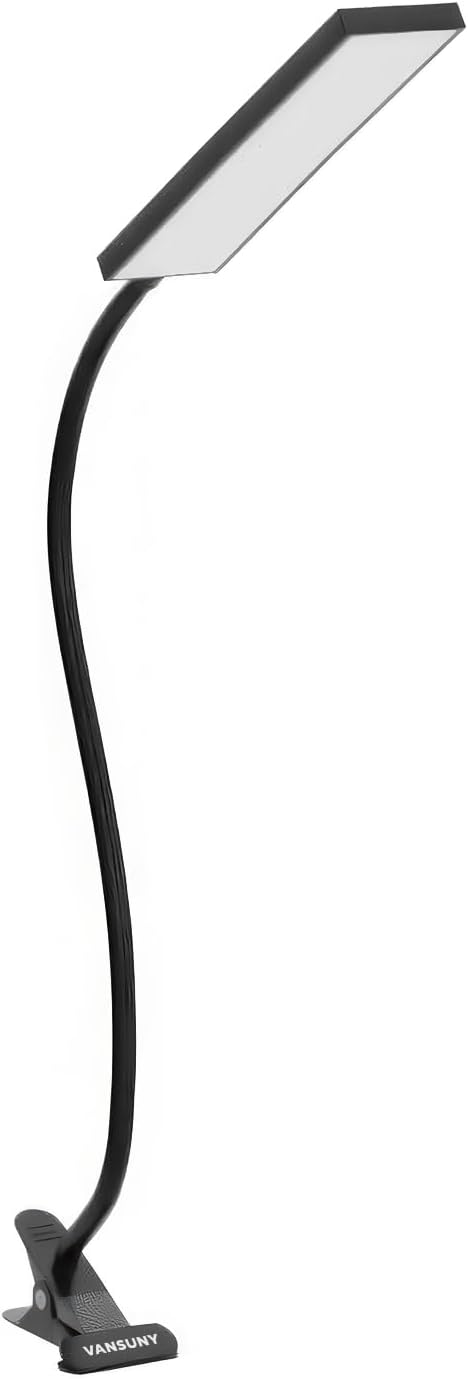 Vansuny Clip on Light LED Desk Lamp with Eye-Caring LED Light and Metal Clip, 11 Level Brightness 3 Color Modes, Power by USB Port 5W Adjustable Neck Reading Lamp for Home and Office (5W, Black)