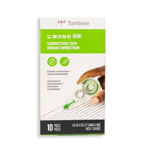 Tombow 68722 MONO Mini Correction Tape Easy to Use Applicator for Instant Corrections,Clear, 10-Pack