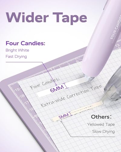 Office Accessories,Refillable Retractable White Correction Tape, 4PCS Smooth White Pull-Out Tape with 4 Extra Refills, Easy to Use for Instant Corrections for Office, School Supplies (Purple)