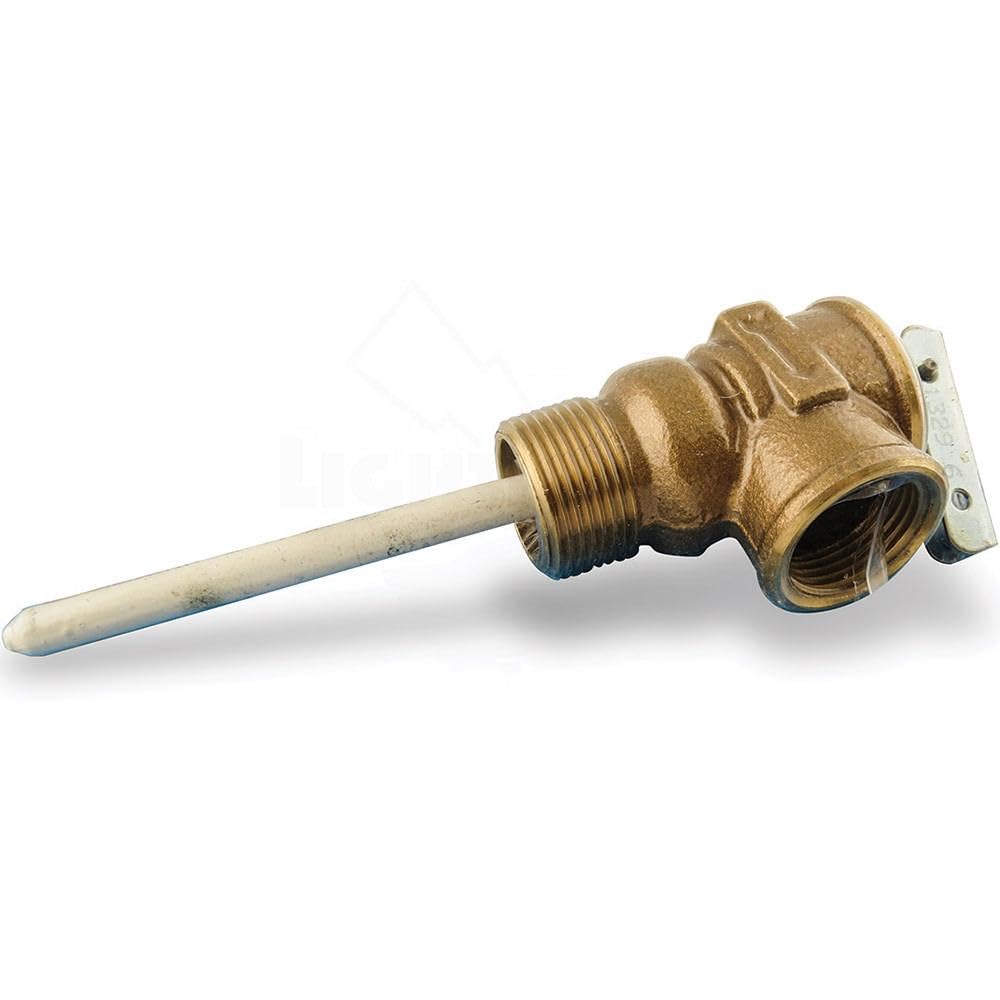 Camco Automatic Temperature and Pressure Relief Valve with Extension Probe and Lever | Features an All Brass Body with a Stainless Steel Pressure Spring | (10473)
