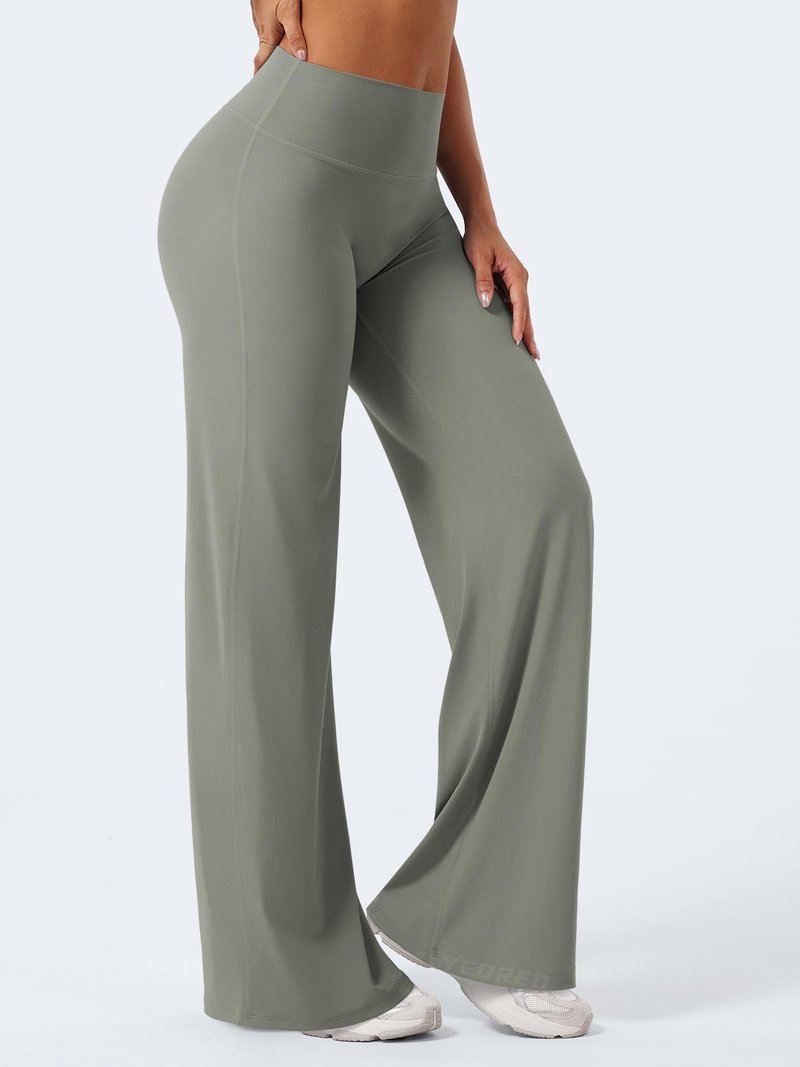 YEOREO Workout Leggings Womens No Front Seam Straight Leggings 33" High Waist Buttery Eddiy Gym Yoga Pants Gray Green L