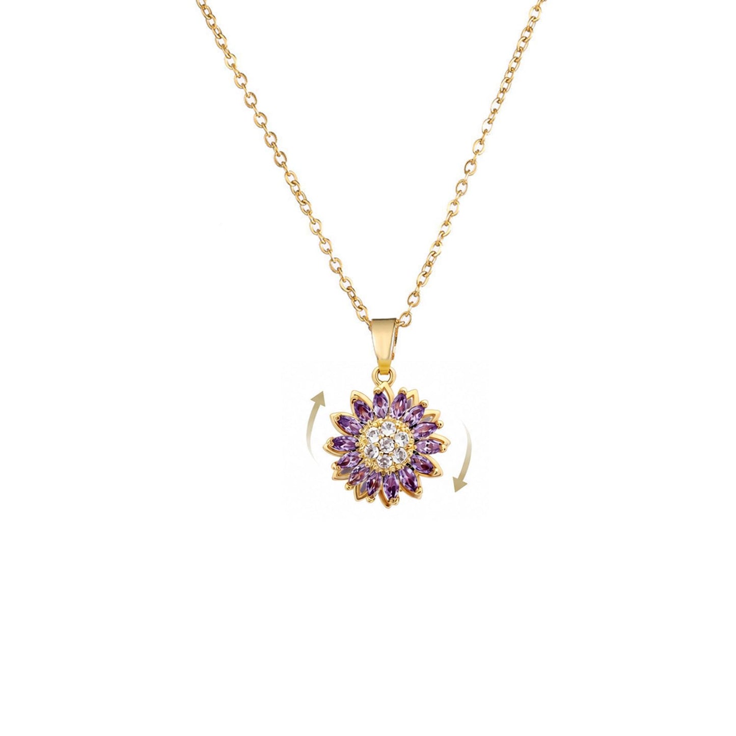 KONPJE Sunflower Fidget Necklace for Women Gold Moon Necklace Rotating Heart Necklaces Spinning Crystal Flower Anxiety Necklaces Crescent Moons Jewelry Accessories (Gold Purple)
