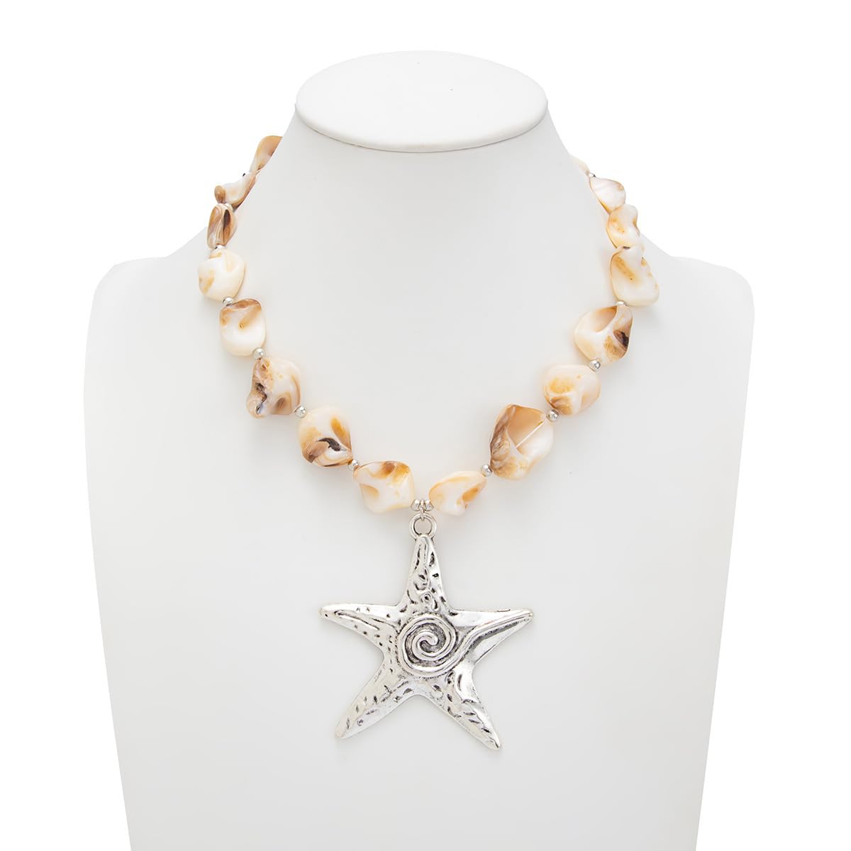 LNNVKRV Chunky Silver Big Starfish Pendant Necklace for Women Fashion Adjustable Colorful Irregular Shell Beaded Choker Necklaces Boho Summer Beach Jewelry for Women (off-white)