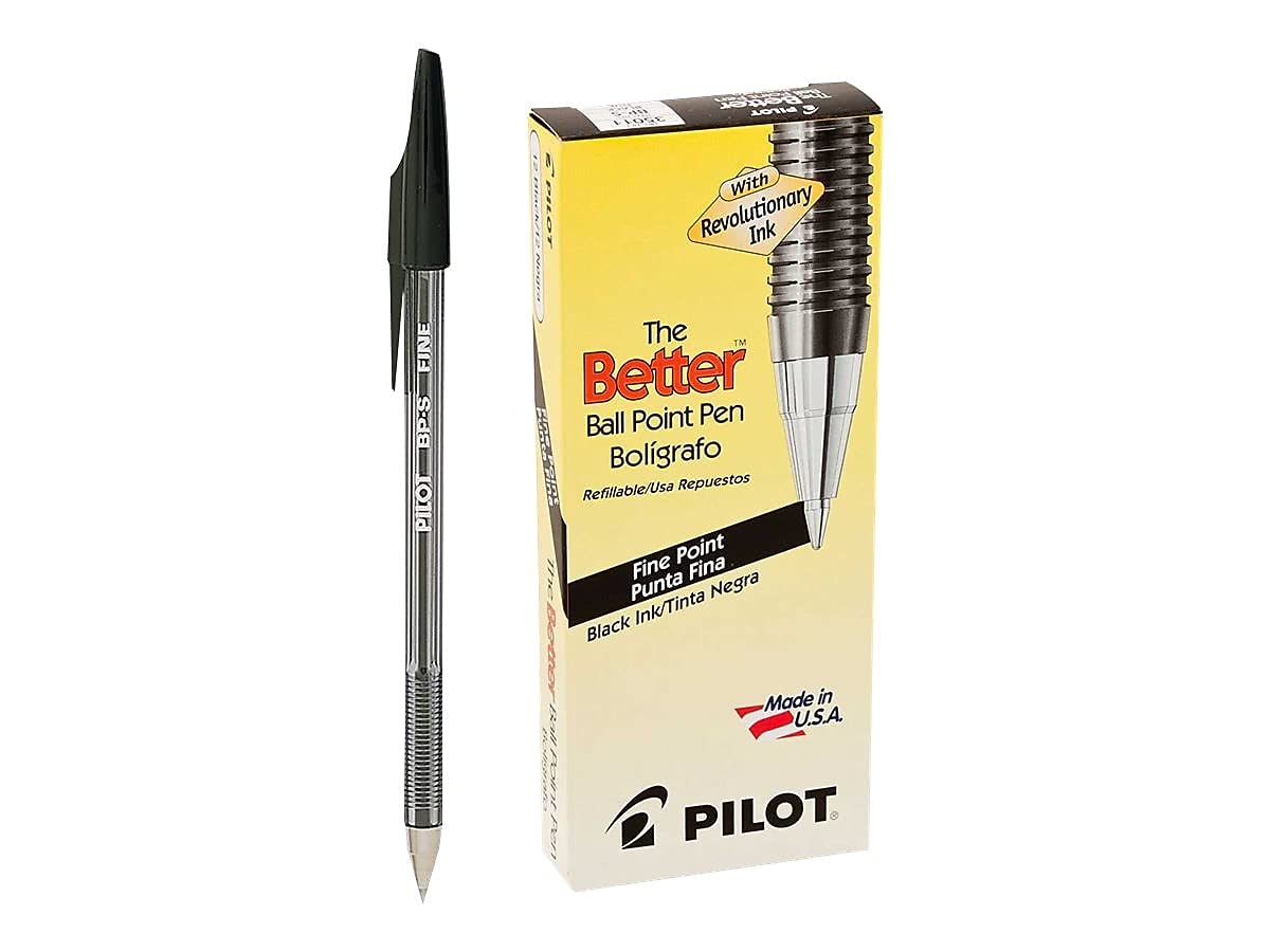 PILOT The Better Ball Point Pen Refillable Ball Point Stick Pens, Fine Point, Black Ink, 12-Pack (35011)