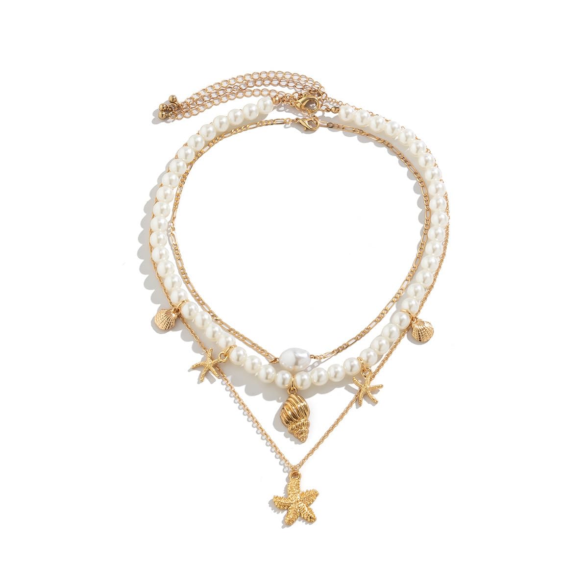 Sora Tuki Layered Starfish Necklace Beach Jewelry for Women Seashell Cowrie Puka Shell Necklaces for Women Beach Necklace Turtle Beaded Choker Necklaces Ocean Jewelry (1 - Layered)