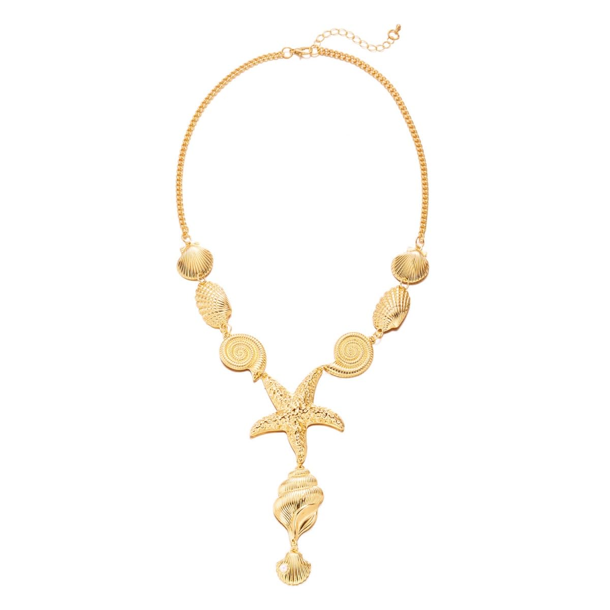 VIYPDRST Starfish Shell Necklaces For Women Big Seashell Beach Conch Y-Shaped Pendant Boho Summer Statement Beach Collar Holiday Jewelry (Gold)