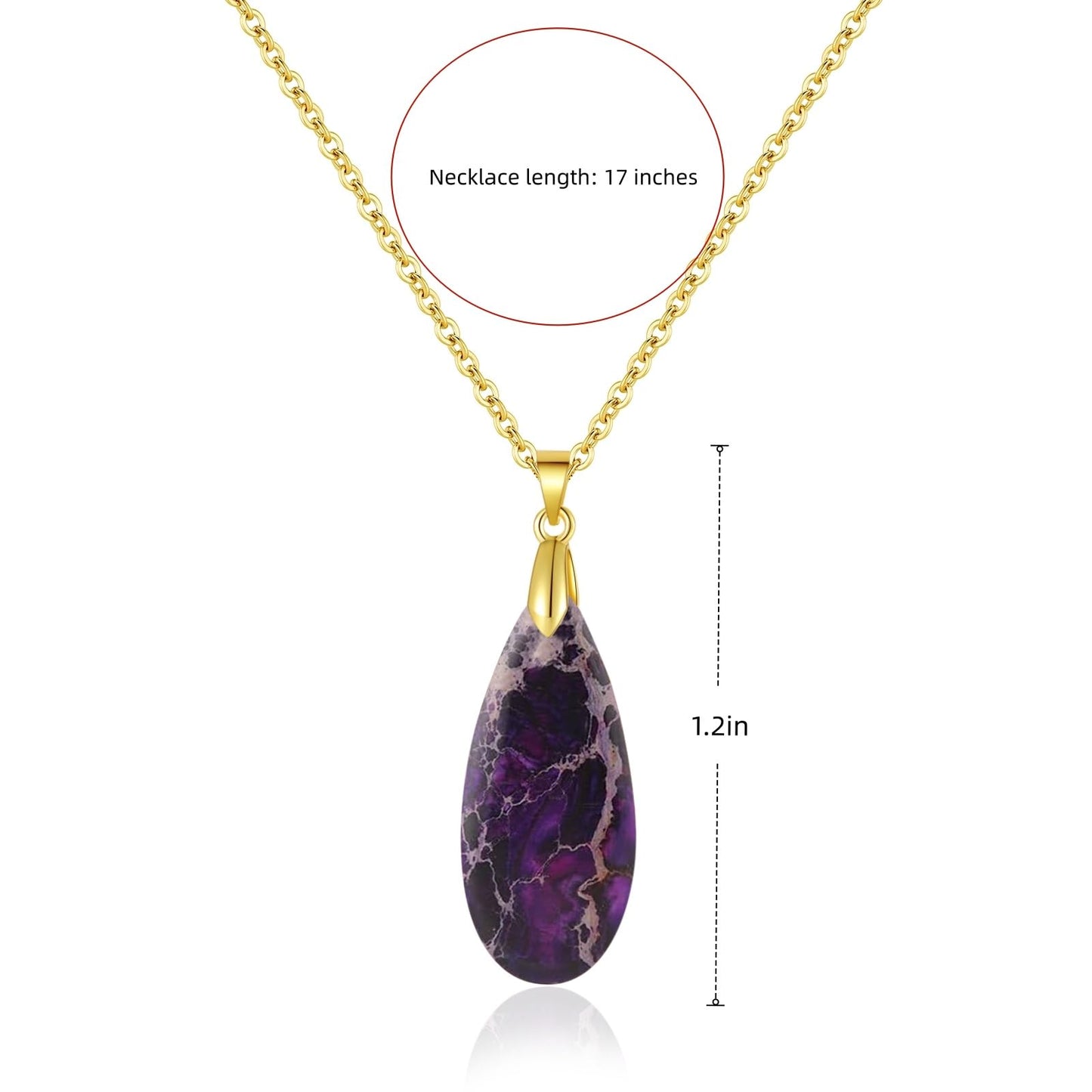 Sriomu Natural Healing Stone Chain Necklaces for Women Teardrop Gemstone Pendant Statement Gold Necklace (Light Purple-Gold)