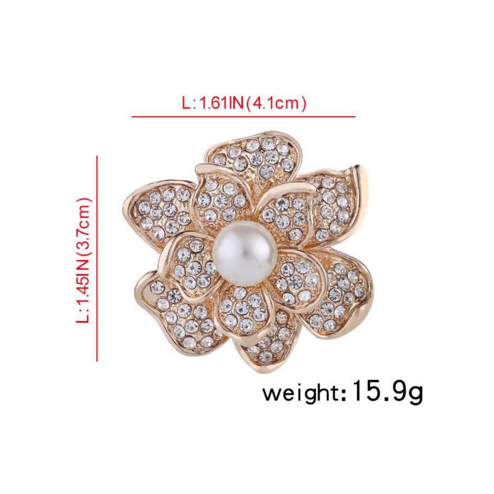 COLORFUL BLING Elegant Imitation Pearl Floral Crystal Brooch Pin for Wedding Bridal Fashion Jewelry-C