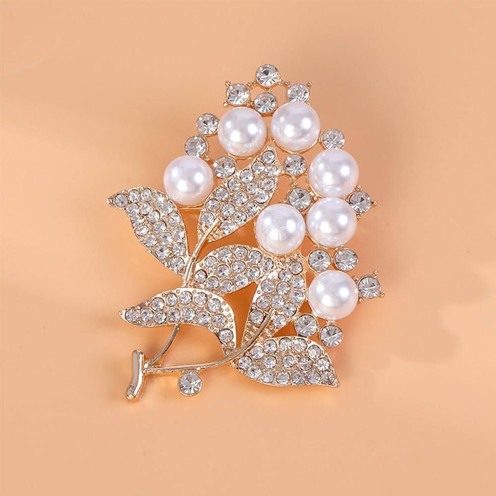 JKQBUX Chic Pearl Crystal Brooch Pins for Women Girls Fashion Shawl Pin Corsage Brooch Party Ceremony Accessories Dance Banquet Pins