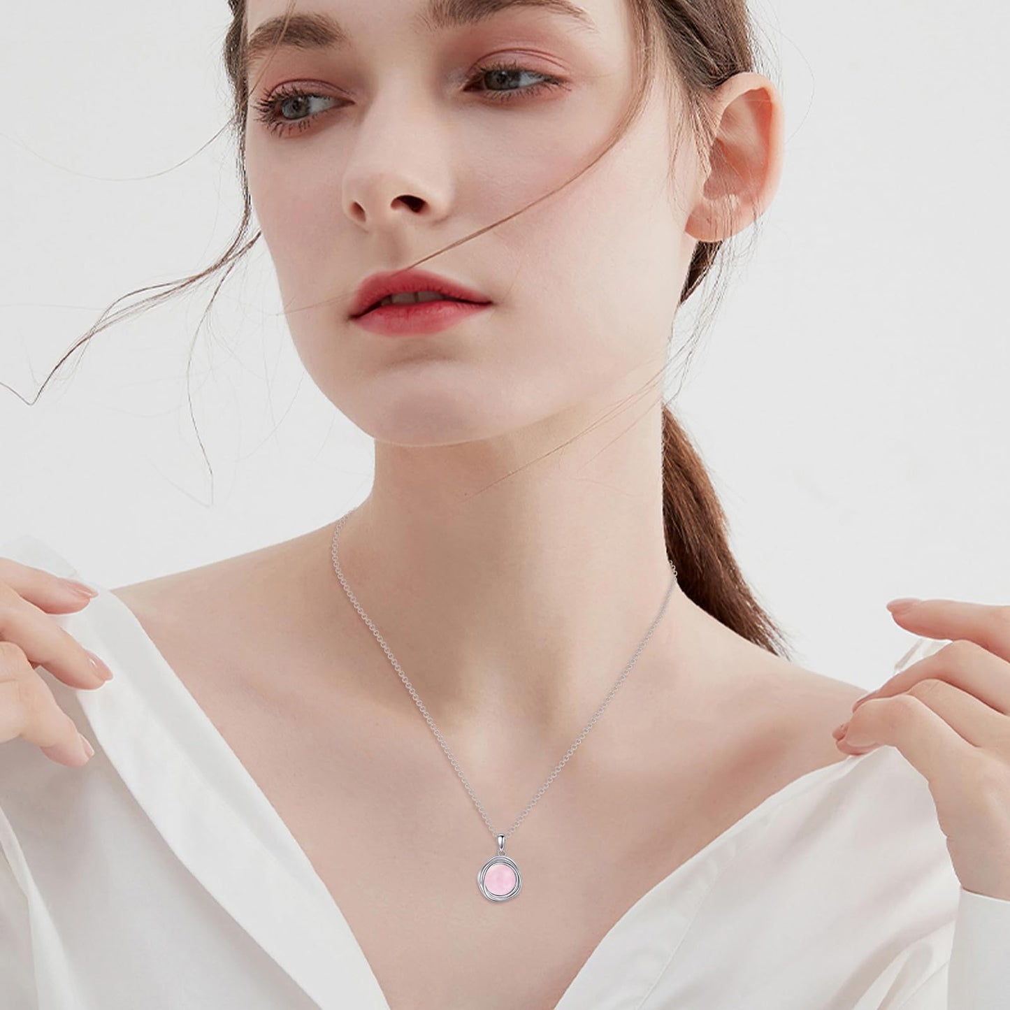 POPLYKE Rose Quartz Necklace for Women - 925 Sterling Silver Pendant, 8mm Jewelry