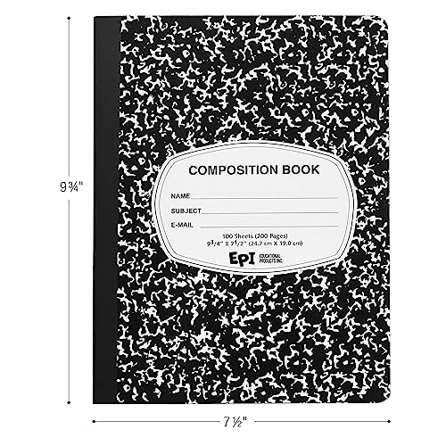 48 Pack - EPI Marble Hardcover Wide Ruled Composition Notebook | 200 Pages (100 Sheets), 9.75 x 7.5 in, Sturdy Sewn Binding | School, Office, Journaling, Notes