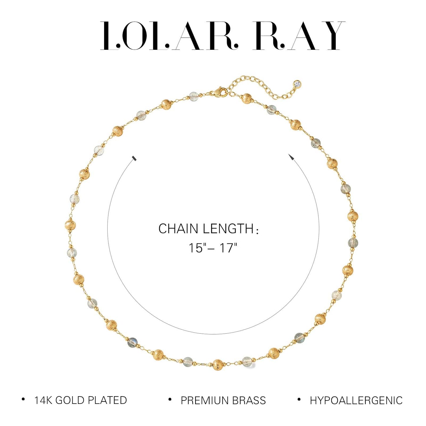 LOLAR RAY Beaded Gold Necklace for Women - 14K Gold Plated Stone Handmade Bead Choker Short Chain Link Charm Necklace For Jewelry Gift