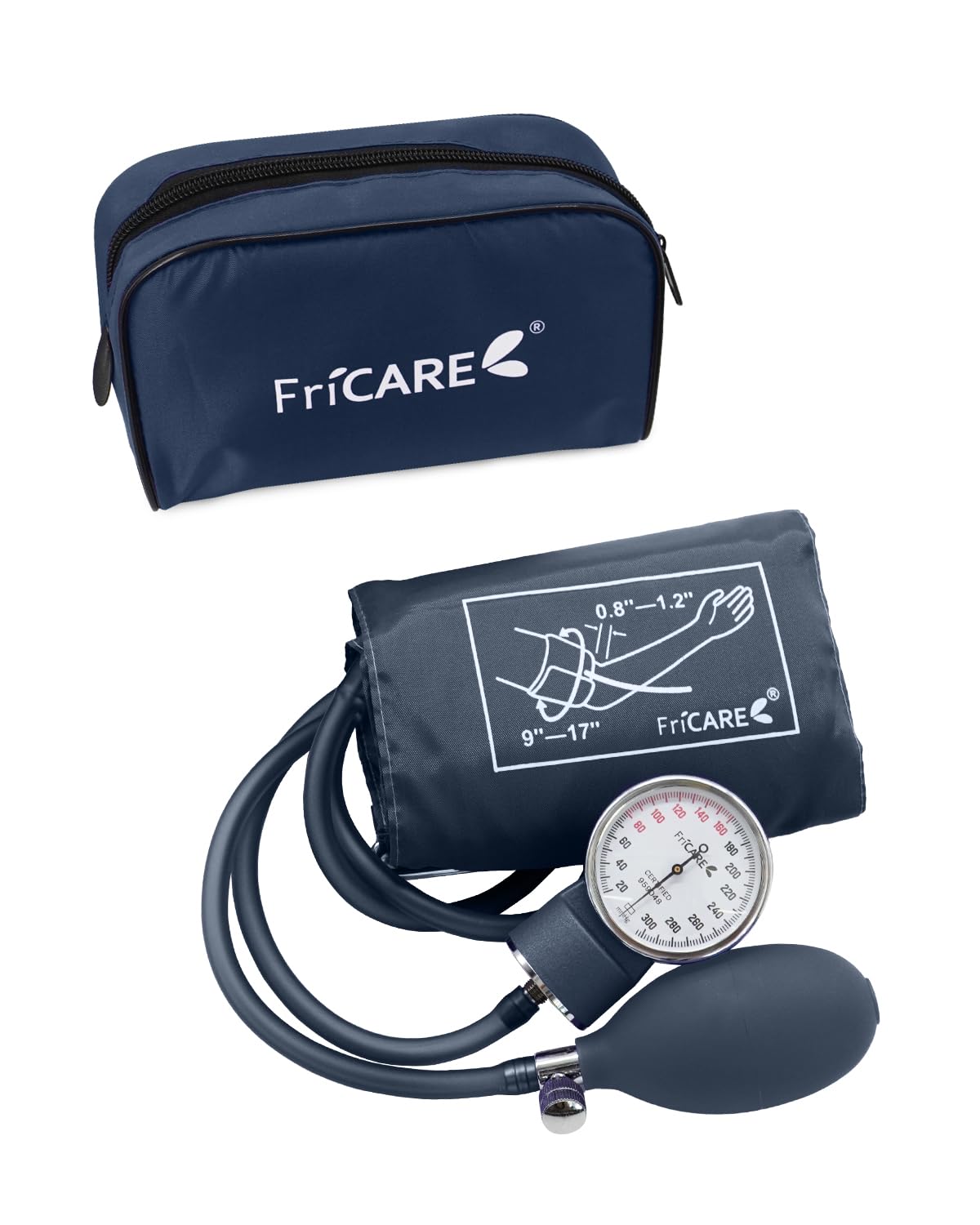 FriCARE Manual Blood Pressure Cuff for Nursing Students, Aneroid Sphygmomanometer for BP Monitoring, Home & Medical School Essentials with Carrying Case, Universal Adult Size, Blue