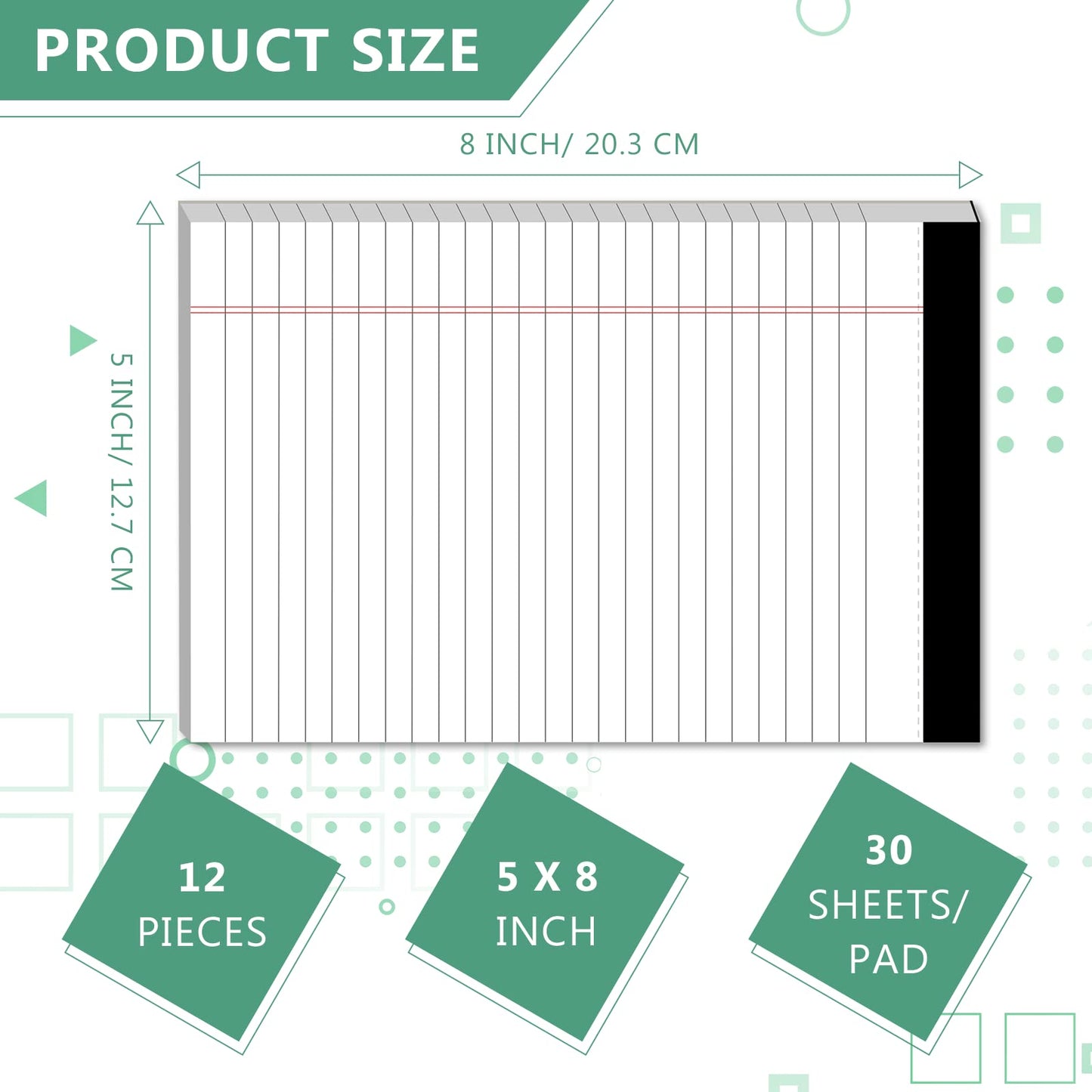 Legal Pads 5×8 Inch Notepad, 12 Pack Note Pads College Ruled Perforated Memo Pad for Work Study Daily Note Taking List, Lined Writing Pads Memo Refills Notepads for Office Home School, 30 Sheet/Pad