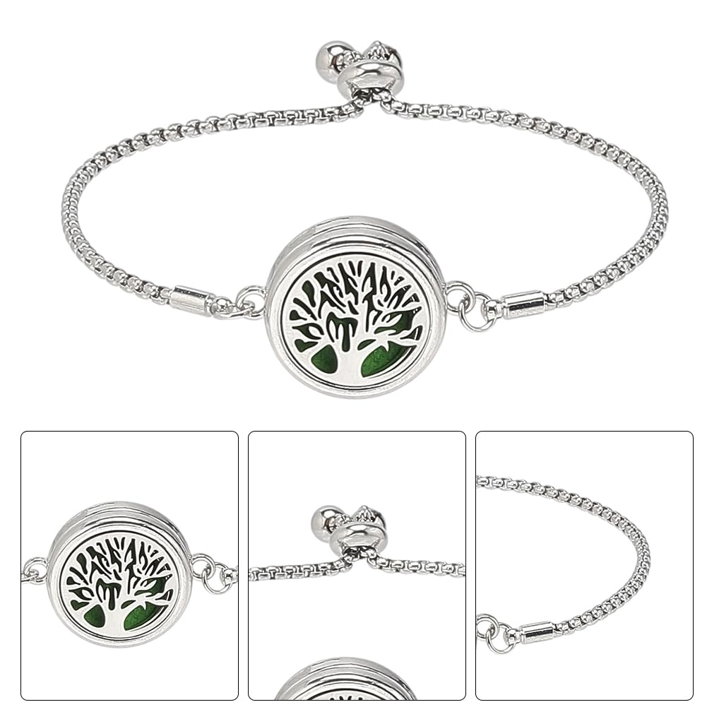 SUNNYCLUE 1 Box 2 Sets Essential Oil Diffuser Bracelets Essential Oil Bracelet Bangles with 10Pcs Refill Pad Tree of Life Stainless Steel Aromatherapy Locket Adjustable Jewelry for Women Gifts Travel