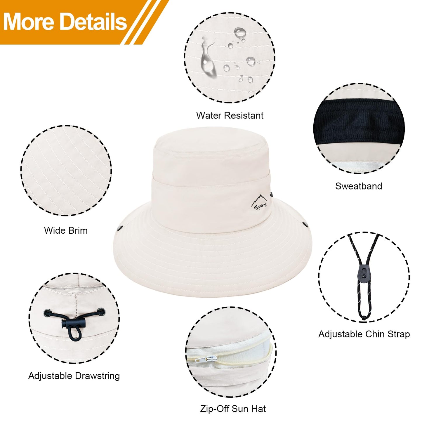 Sun Hats for Women Bucket Hat UV Protection Fishing Hat Wide Brim Safari Hats 2 in 1 Zip-Off Sun Visor Hats UPF 50+