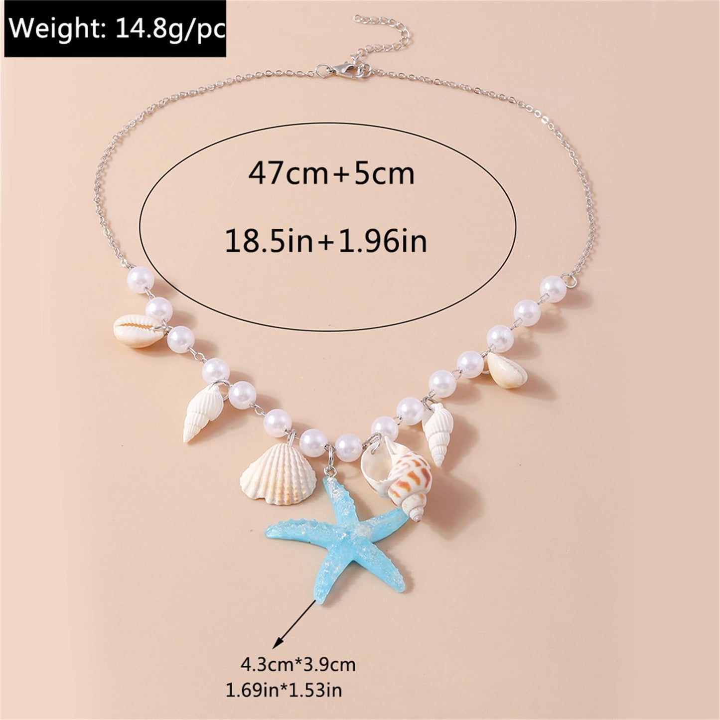 Seashell Necklace Boho Starfish Necklace Vintage Pearl Conch Choker Summer Holiday Beach Accessories Jewelry for Women (Blue)