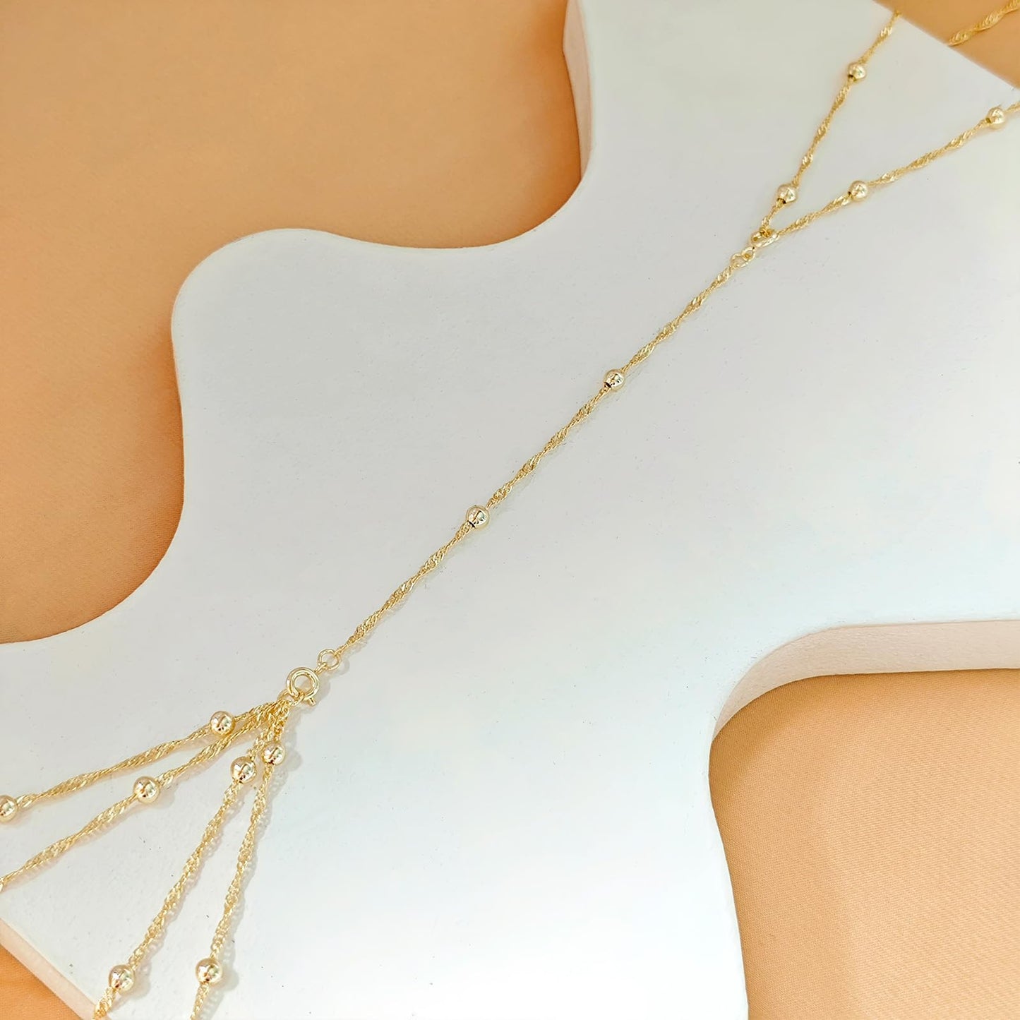 Airmb 14K Gold Plated Body Chain for Women Layered Beaded Chain Adjustable Sexy Beach Body Jewelry Belly Waist Chain Jewelry for Women Gift