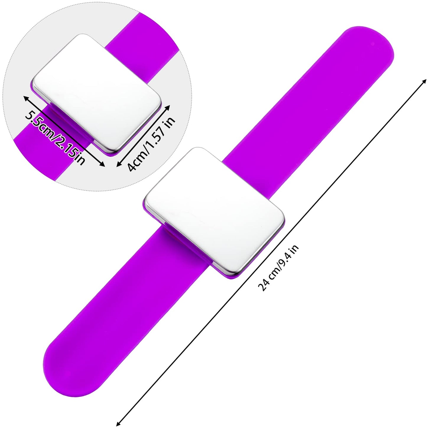 WILLBOND Magnetic Sewing Pincushion Wristband, 2 Pieces, with Flannelette Bag, Silicone Bracelet, Rose Red, Purple