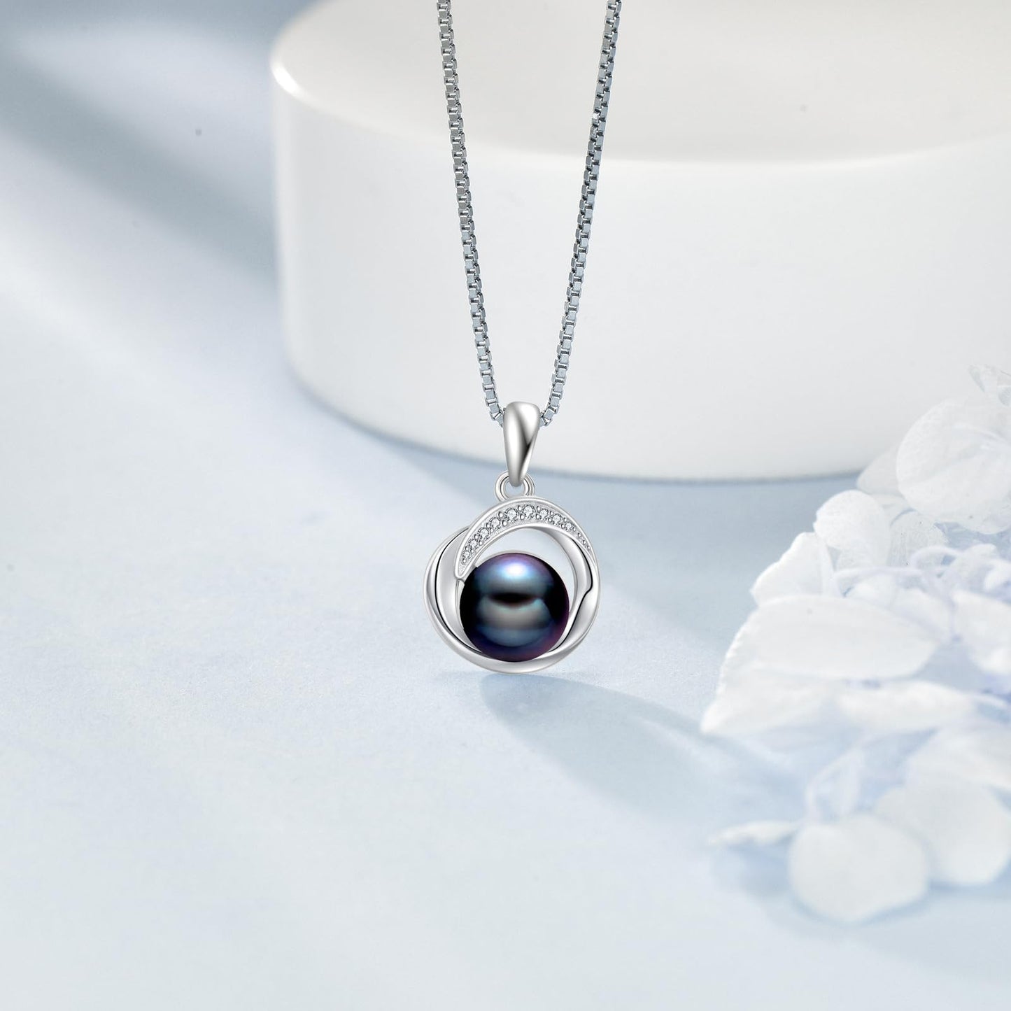 POPLYKE Single Black Pearl Necklaces for Women 925 Sterling Silver 8mm Black Pearl Jewelry Gifts for Her 18+2 IN