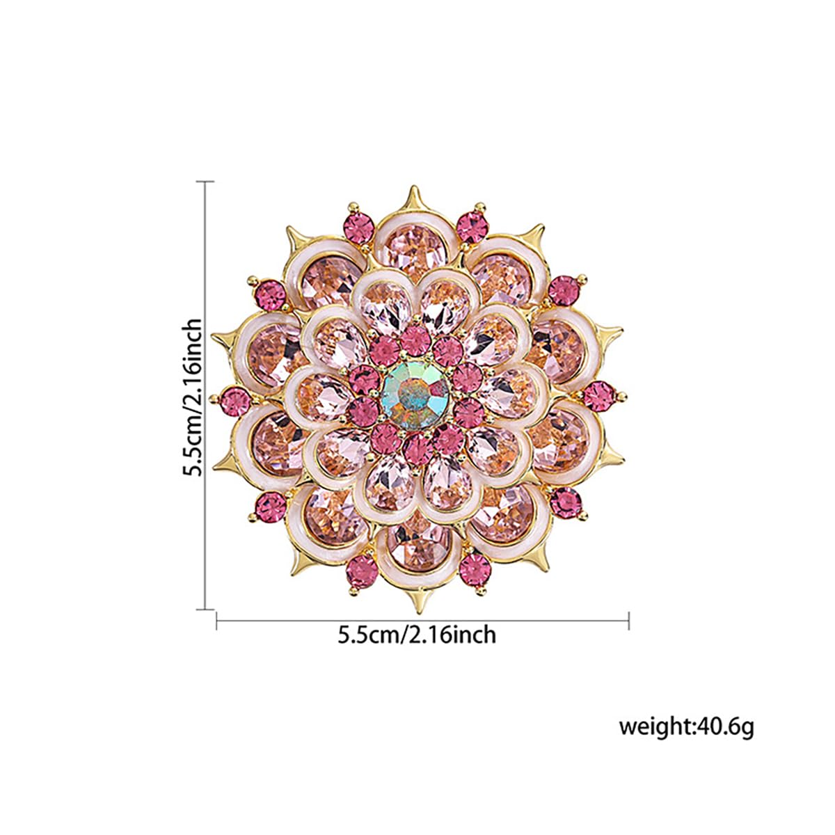 Rhinestone Crystal Flower Brooch Pin Sparkling Large Crystal Sunflower Brooch Vintage Floral Lapel Pins Rhinestone Flower Bouquet Broochs Rose Snowflake Broochs Wedding Bridal Dress Jewelry for Women (Light Pink)