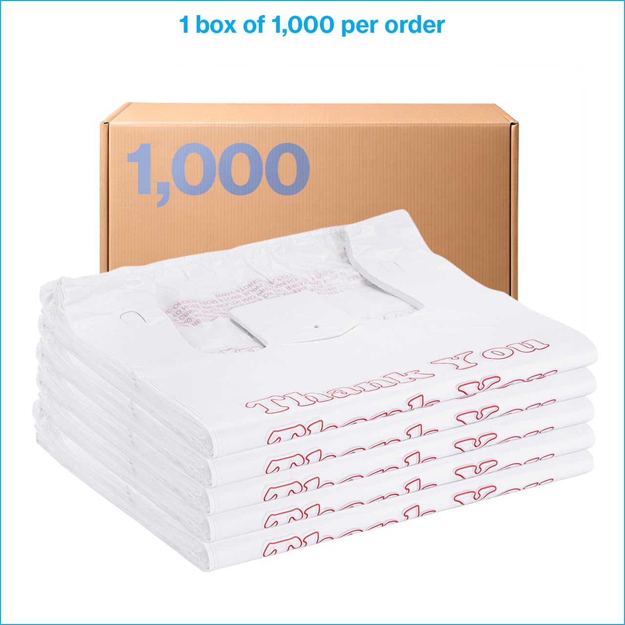 SSWBasics White Thank You Bags Case of 1000-11 ½” x 6" x 21" - Thickness .48mil HDPE- Standard Supermarket Size, Perfect for Grocery, Retail, Convenience Stores, Take-Out and Home Use