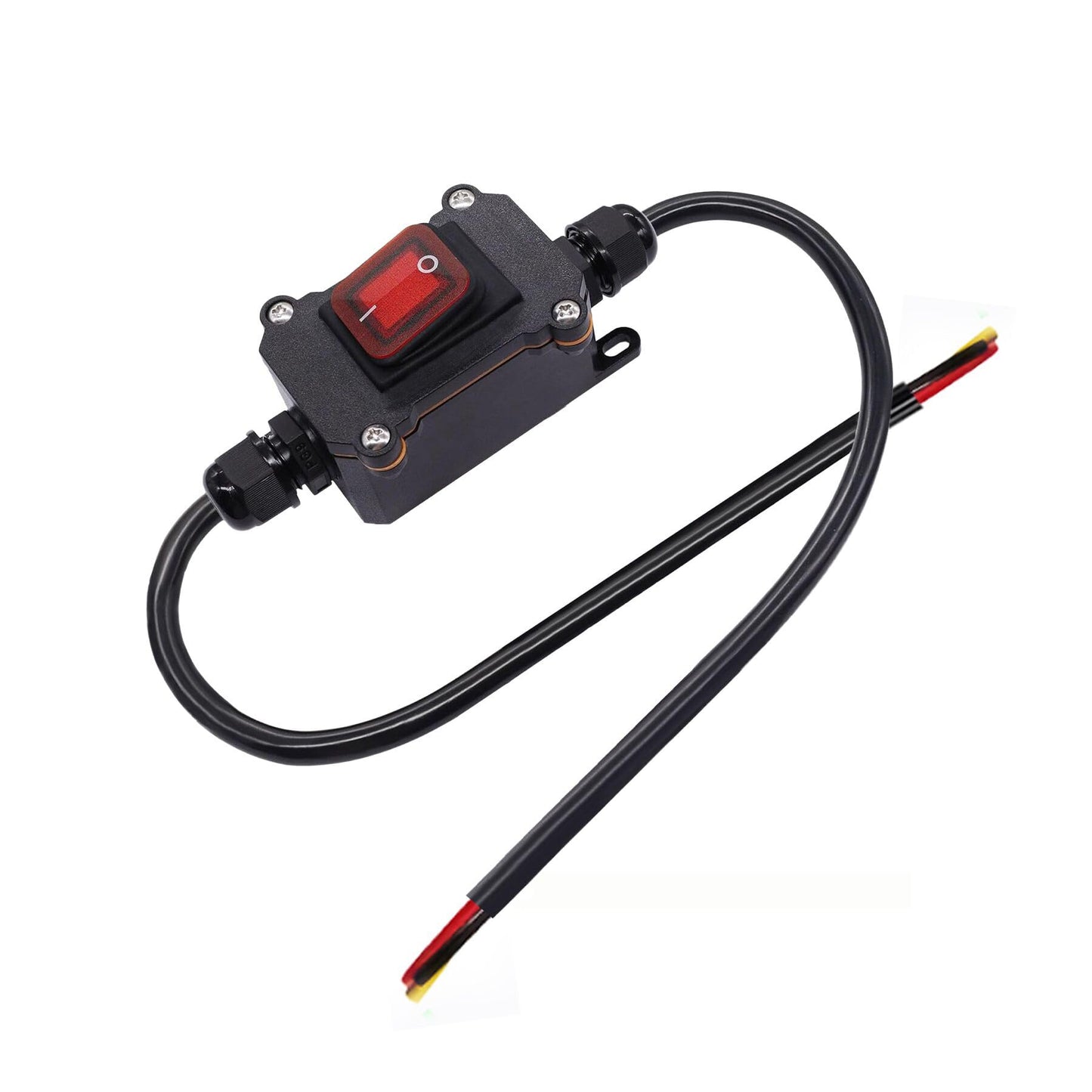 FUAUJUE Inline Cord Switches with 1.31FT 16AWG Cable Piggyback (3-core Bare Wire) Cord On/Off AC 110-240V Inline Power Switchs with Red Rocker Button for caravans Kitchens or Other Equipment(AC).