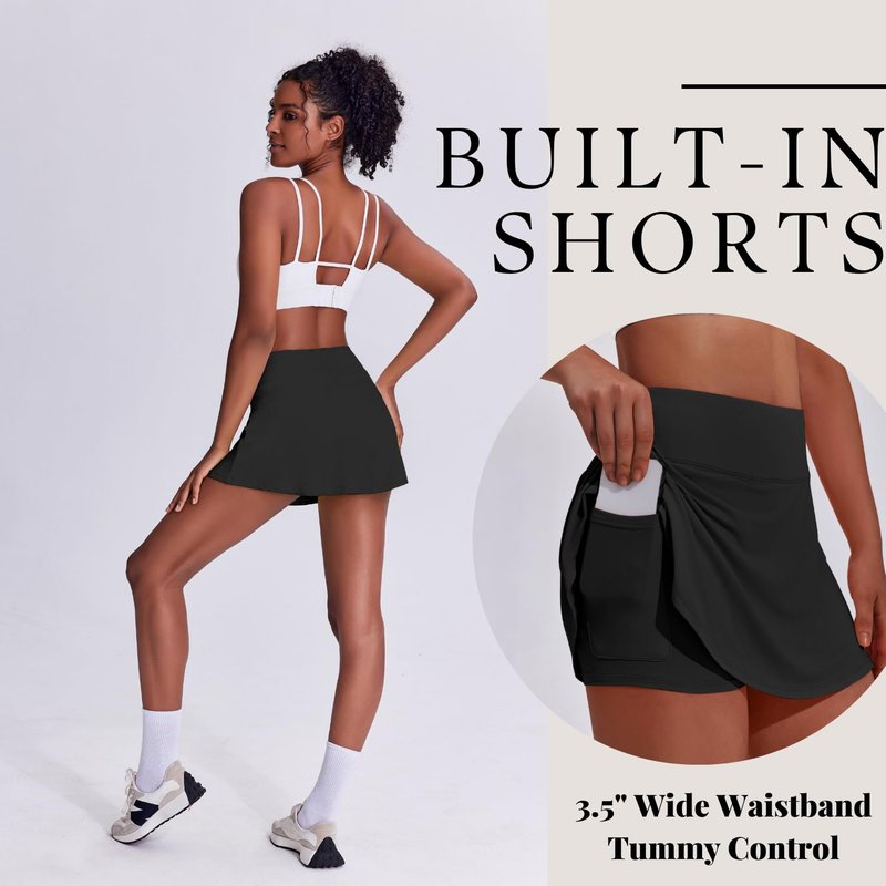 PINSPARK Women's Skort High Waist Tennis Skirt Lightweight Athletic Casual Skirts Built-in Shorts with Pocket,Grey Td X-Large