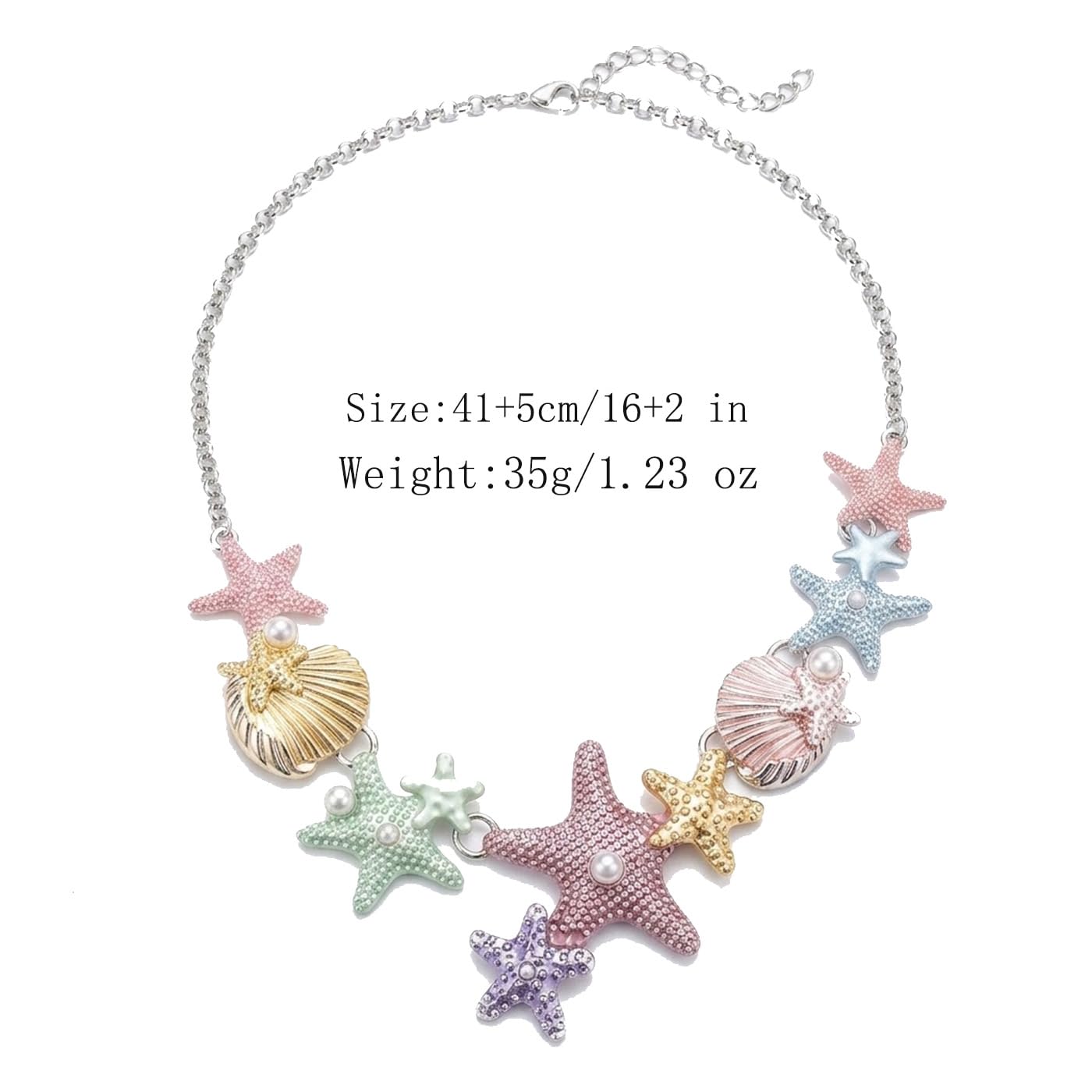 VKLSEPW Colorful Starfish Shell Necklace For Women Coastal Cute Summer Beach Vacation Collar Necklace Pastel Ocean Statement Jewelry Mermaid Accessories (Colorful)
