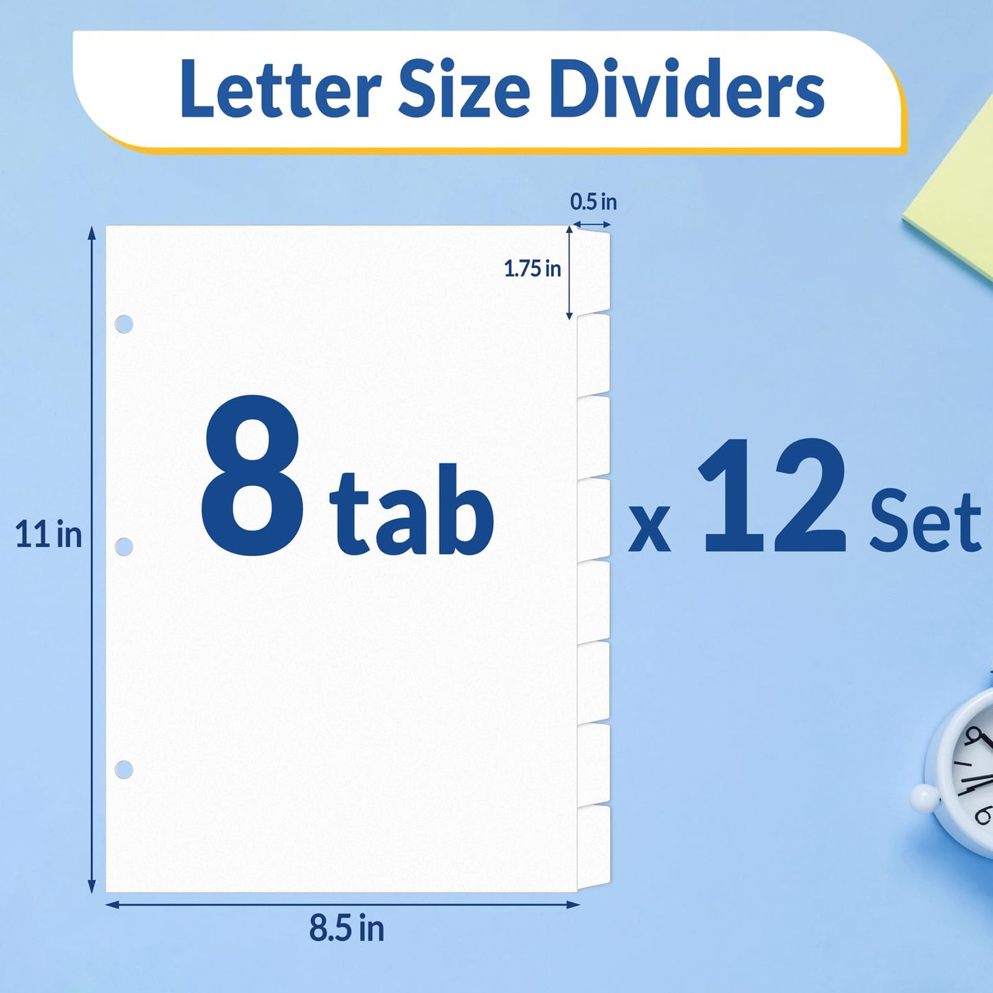 SUNEE Binder Dividers with Tabs for 3 Ring Binder, 8.5 x 11 Paper White Binder Dividers Blank with 8 Tabs, 12 Sets Page Dividers for School, Office and Home, 96 Dividers