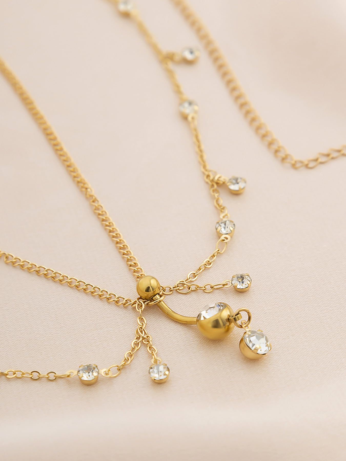 Longita Gold Waist Chain for Women Gold Belly Chain With Belly Rings Layered Stomach Chains Rhinestone Body Chain Waist Jewelry with Navel Ring