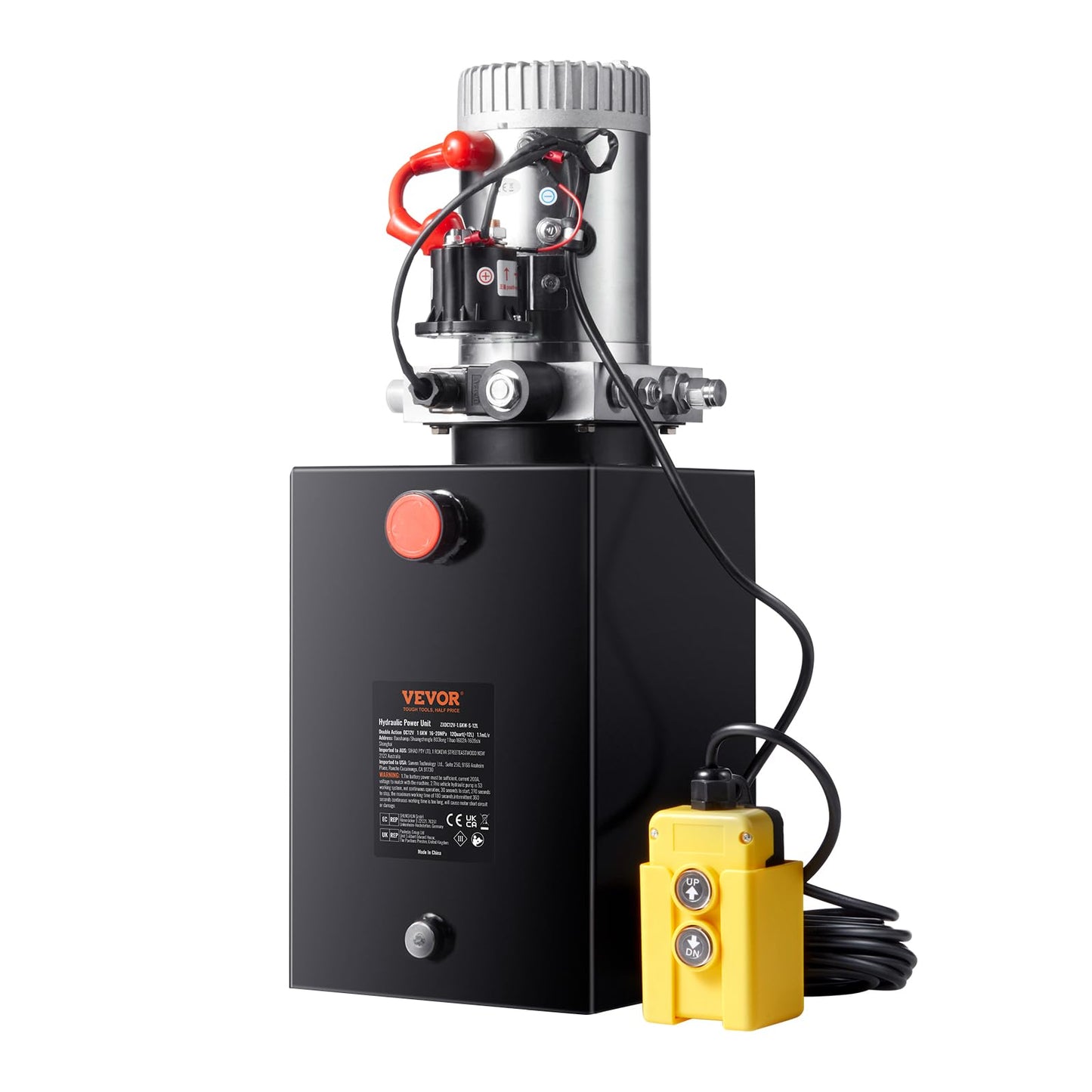 VEVOR Hydraulic Power Unit 12 Quart Hydraulic Pump 12V Dump Trailer Pump Single Acting Hydraulic Power Pack 3200 PSI Electric Hydraulic Pump with Steel Reservoir for Car Lift