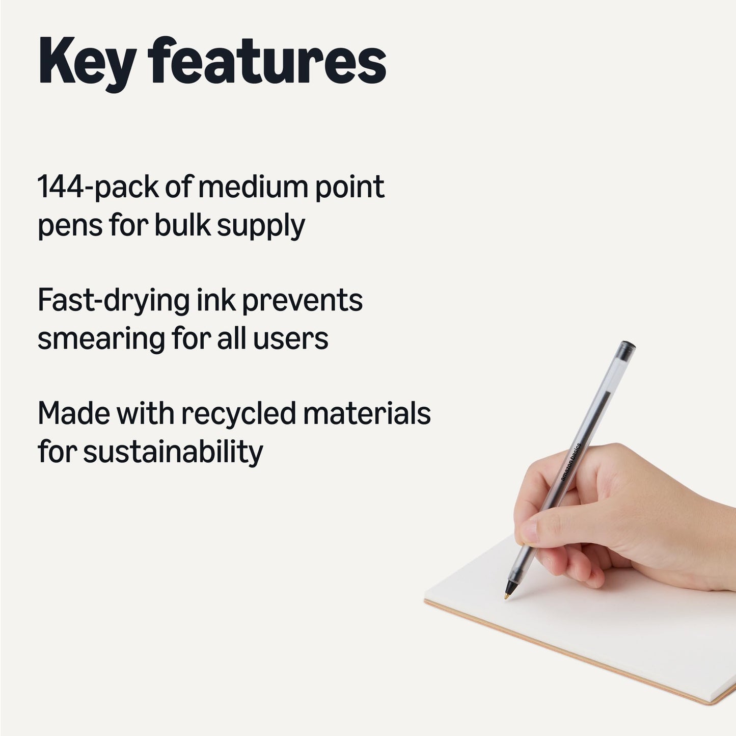 Amazon Basics Ballpoint Pens, Medium Point 1.0mm, Black Ink, 144-Pack