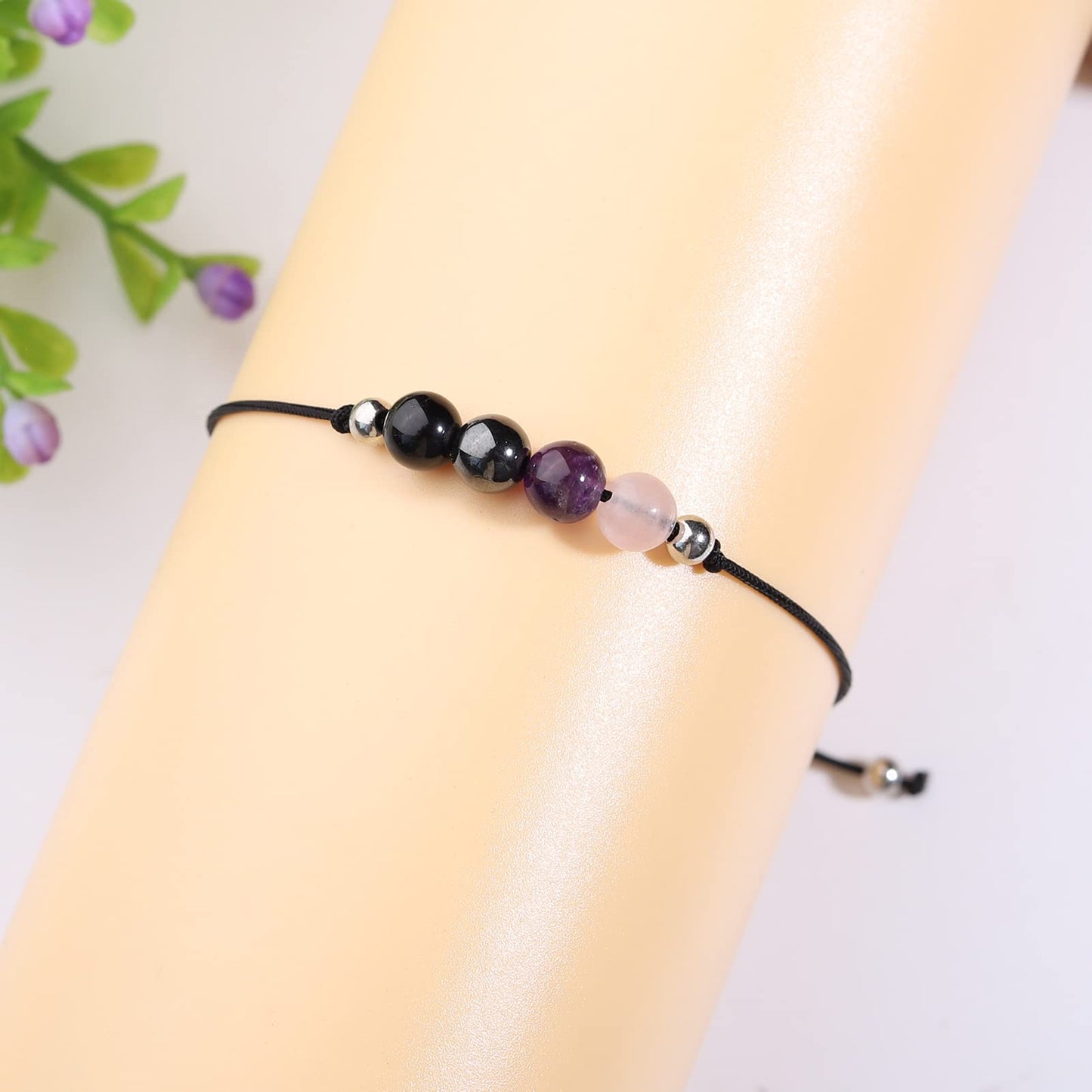 Korotho Empath Protection Bracelet Empath Bracelets Gifts for Her Natural Healing Crystal Beaded Bracelet, Tourmaline, Amethyst, Hematite, Rose Quartz, Jewelry for Friends Daughter Mom