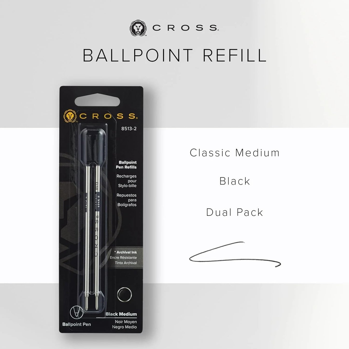 Cross Refills for Ballpoint Pens, Medium, Black Ink, 2/Pack (85132) (New Version)