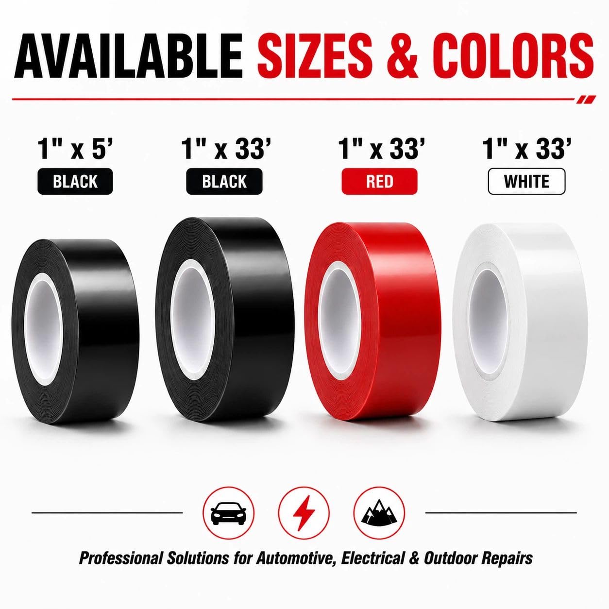 Self-Fusing Silicone Tape 1" x 33' x 20mil – Waterproof Emergency Repair Tape for Radiator Hoses, Pipes & Electrical Wiring – Heat Resistant, Insulating, Chemical Resistant, No Residue, Black
