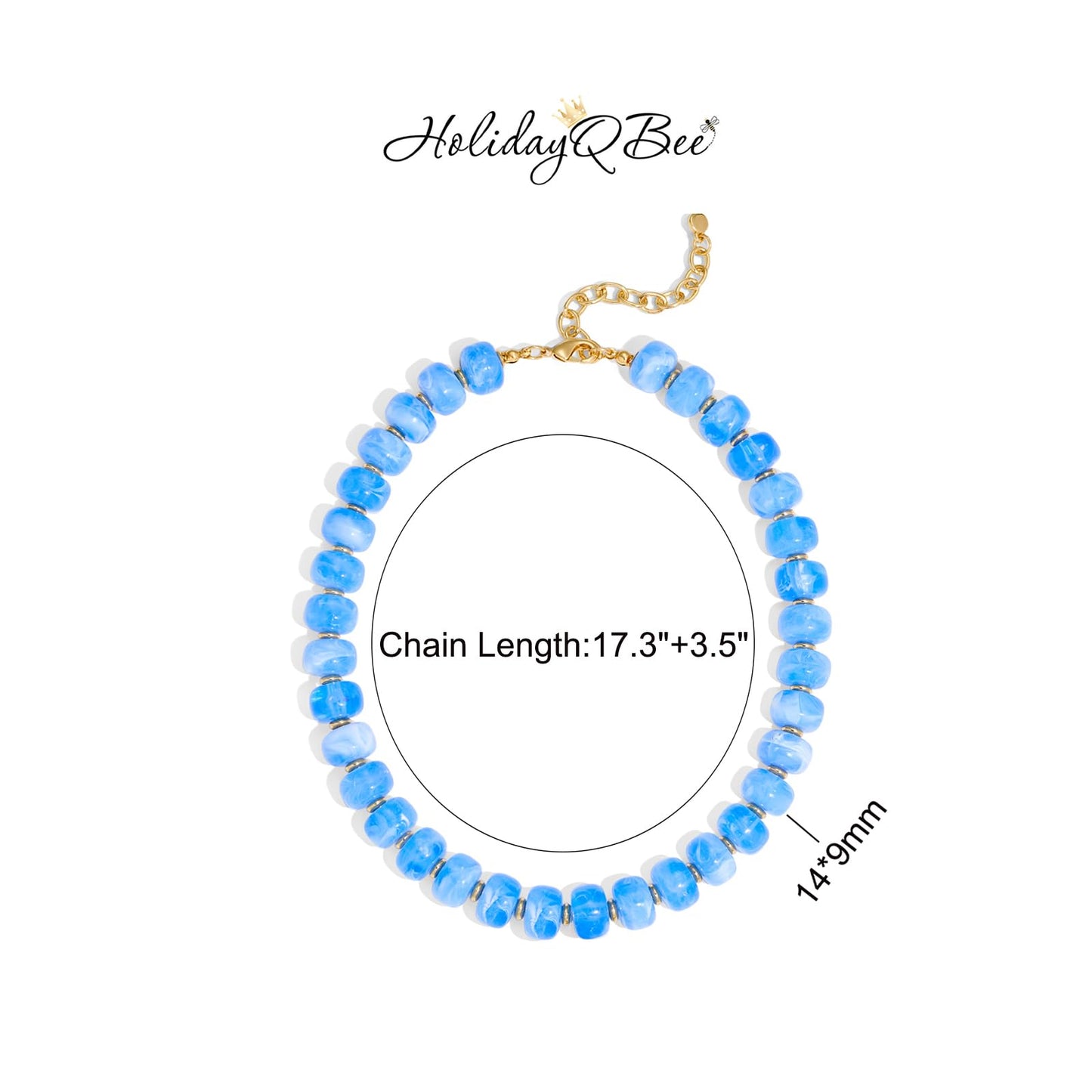 HolidayQbee Beaded Necklace for Women Boho Bead Chunky Necklace Big Bead Statement Necklace Fashion Trendy Summer Light Blue Resin Beaded Necklaces Jewelry Gifts