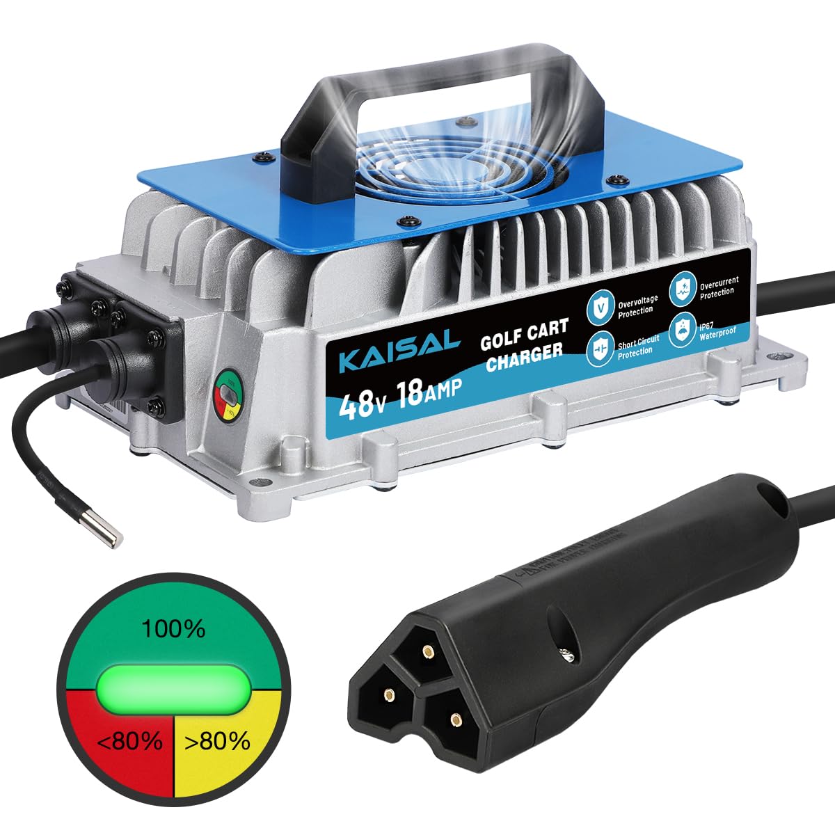 EZGO Golf Cart Charger 48 Volt 18 AMP Golf Cart Battery Charger 1250W for 48V EZ-GO RXV & TXT IP67 Waterproof 48V EZGO Charger 4