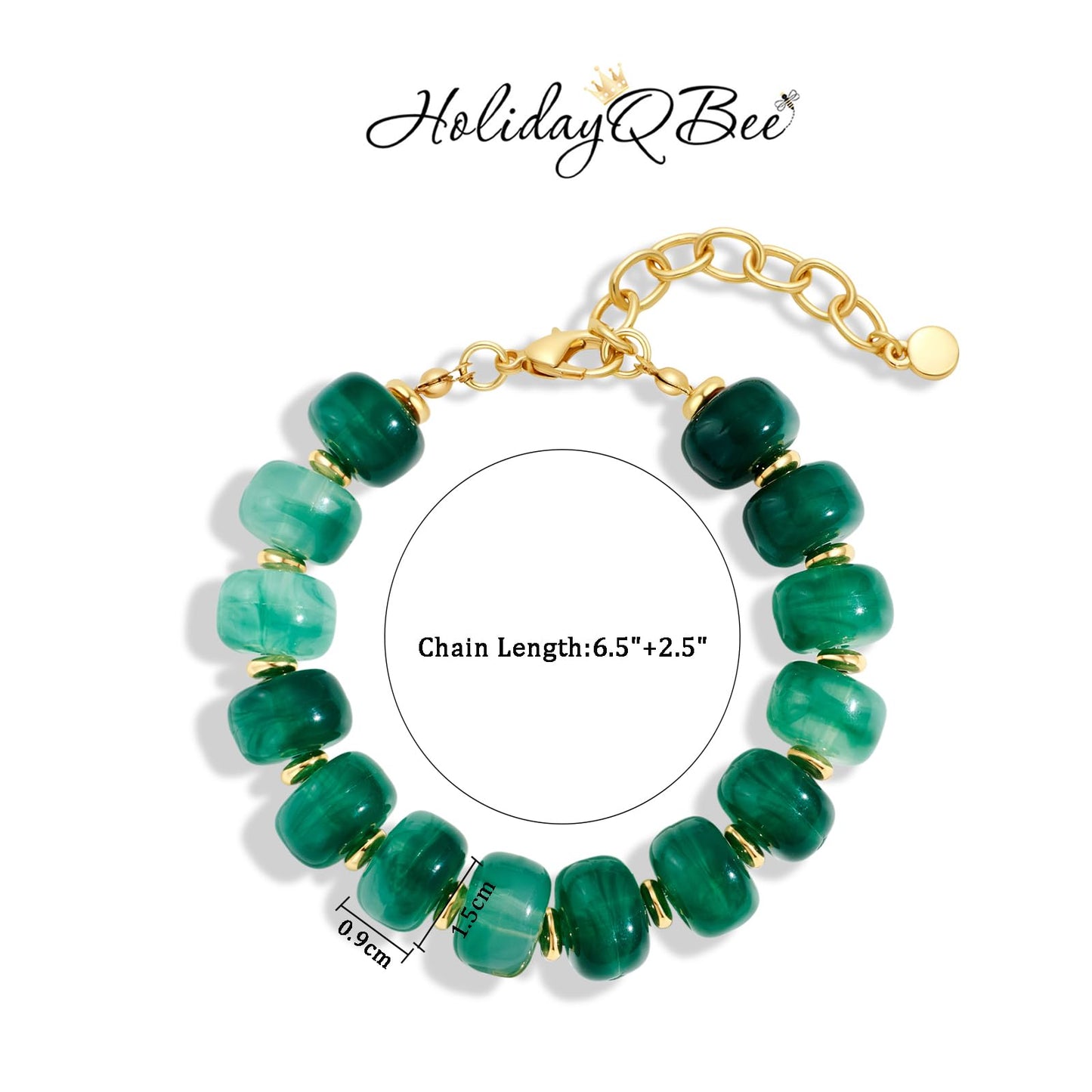 HolidayQbee Beaded Bracelets for Women Dainty Chunky Bracelet Green Beaded Boho Summer Bracelet Fashion Trendy Stone Beads Bracelet Beach Jewelry Gifts