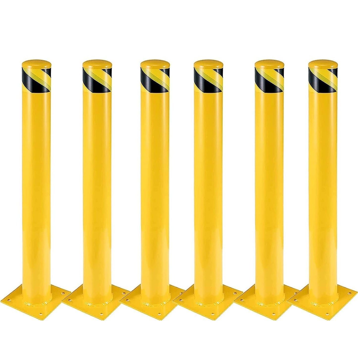 6-Pack 48 Inch Steel Safety Bollards, 4.5 Inch Diameter Parking Bollard Post with 24 Anchor Bolts, Yellow Safety Steel Bollard P