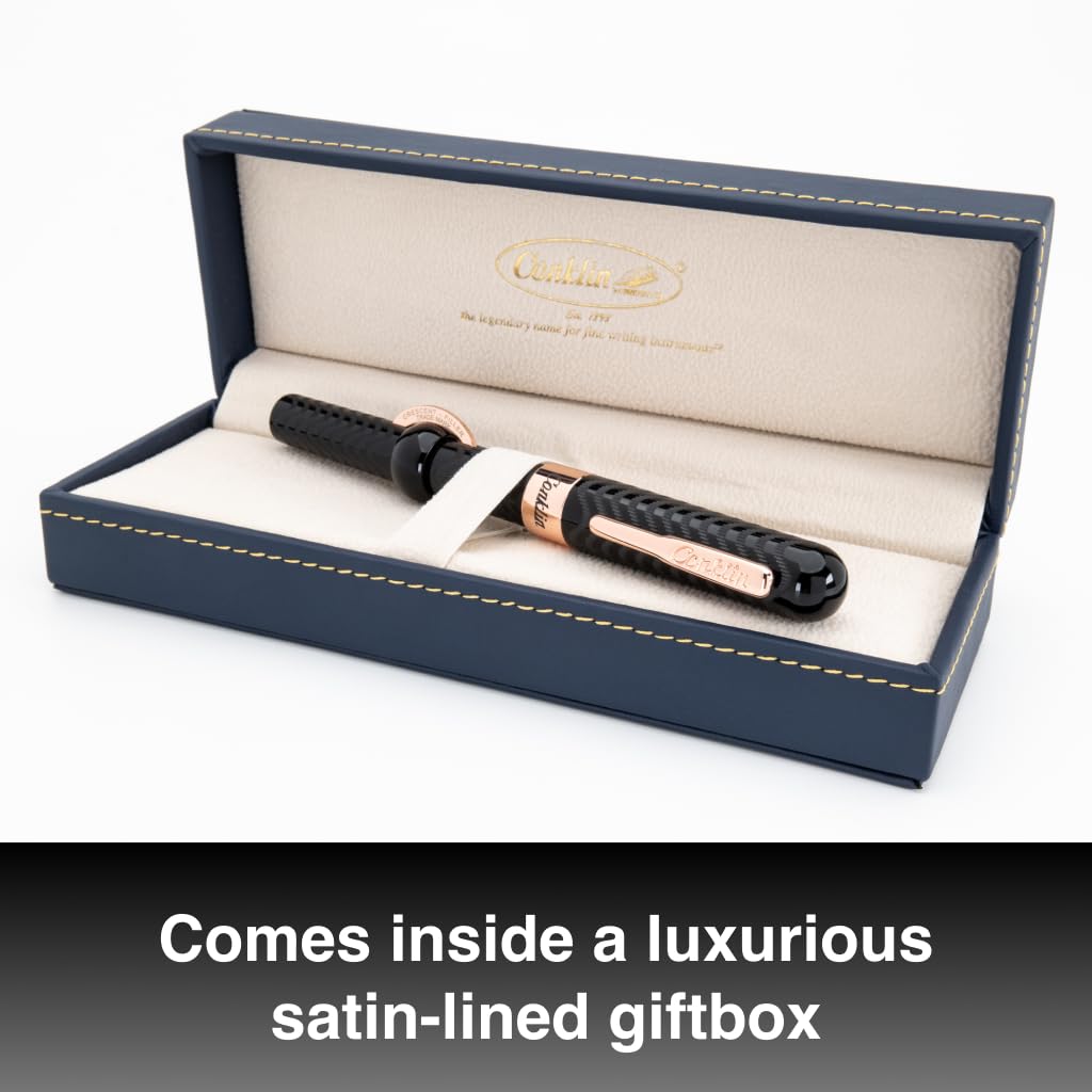 Conklin Mark Twain Crescent Filler Fountain Pen - Black Chase with 18 Karat Rose Gold Trim - Flex Nib
