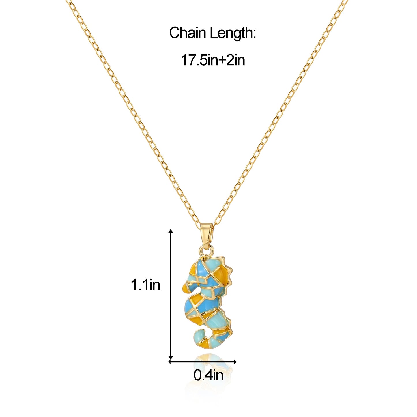 WASAIE Colorful Enamel Sea Horse Pendant Necklace for Women, 14K Gold Plated Stainless Steel Dainty Link Chain Adjustable Choker for Beach Vacation Summer Daily Wear Gifts