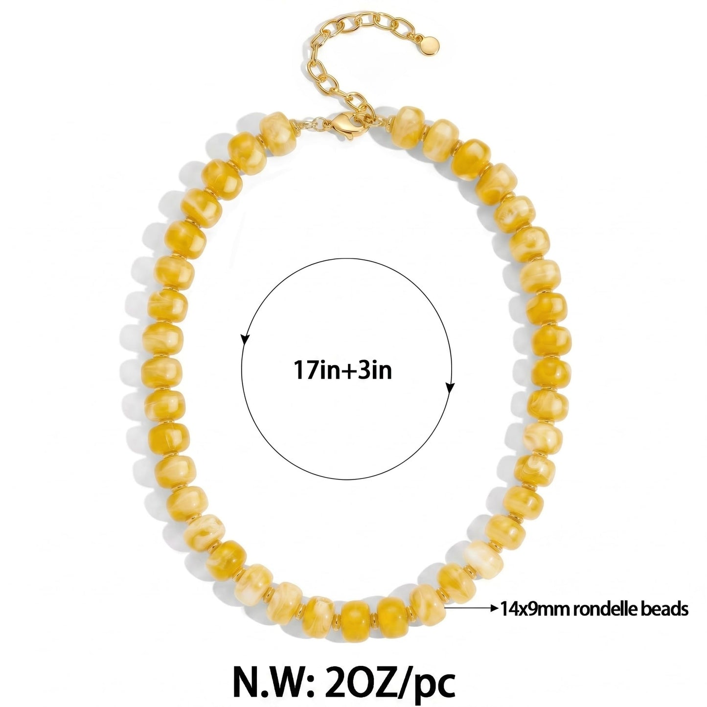 FAUTHENTICUTE Yellow Beaded Choker Necklace for Women Boho Chunky Statement Necklaces Trendy Yellow Bead Beach Necklaces Summer Western Jewelry Everyday Necklace Gift for Women