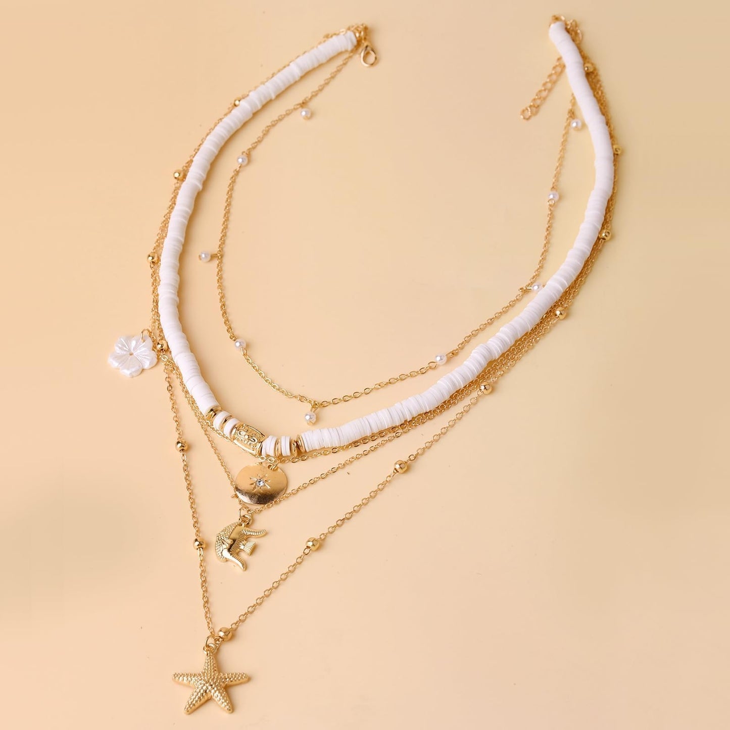 KummerSaprk Seashell Necklace Summer Vacation Jewelry for Women Gold Beachy Necklace Stack Starfish Flower Cowrie Sea Shell Pendant Necklaces Summer Essentials Accessories Gifts
