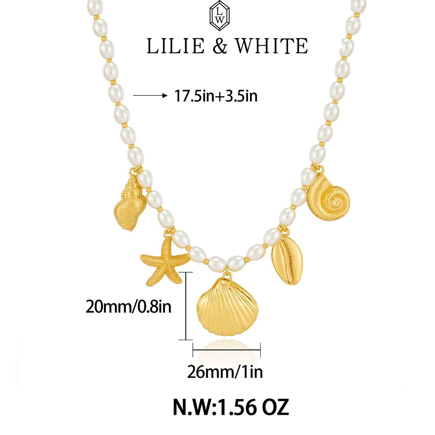 LILIE&WHITE Gold Seashell Necklace For Women With Conch Starfish Shell Charms Sea Jewelry Mermaid Accessories Gift
