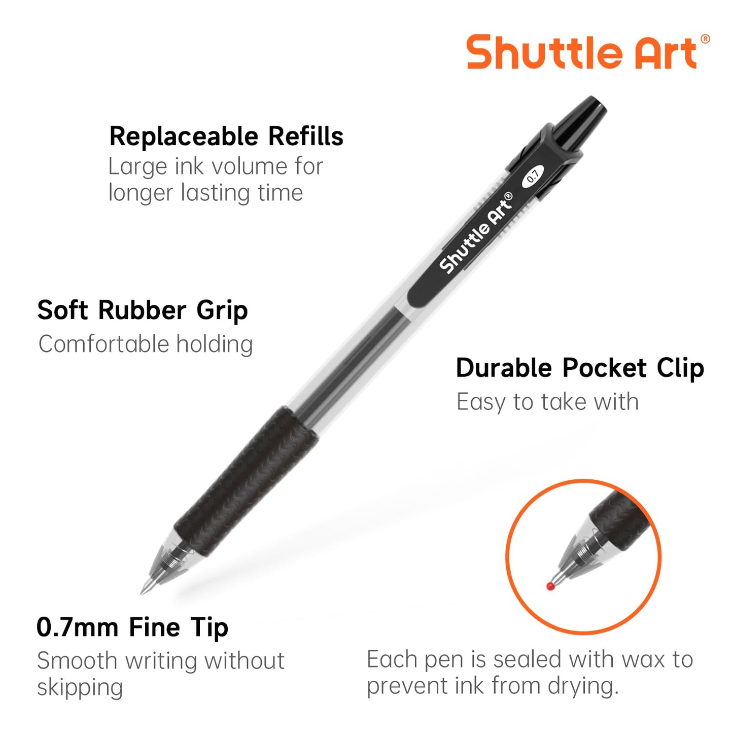 Shuttle Art Black Gel Pens, 70 Pack Retractable Medium Point Rollerball Gel Ink Pens Smooth Writing with Comfortable Grip for Office School Home Work