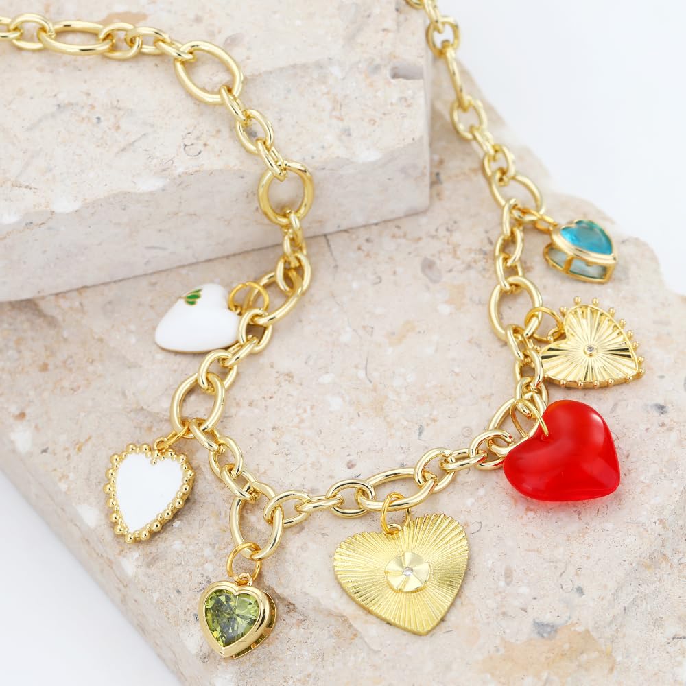 BONJOULRY Gold Heart Necklaces For Women With Different Charms Gold Charm Sun Red Heart Necklace Coin Charms DIY Choker Necklace Fashion Jewelry Gift