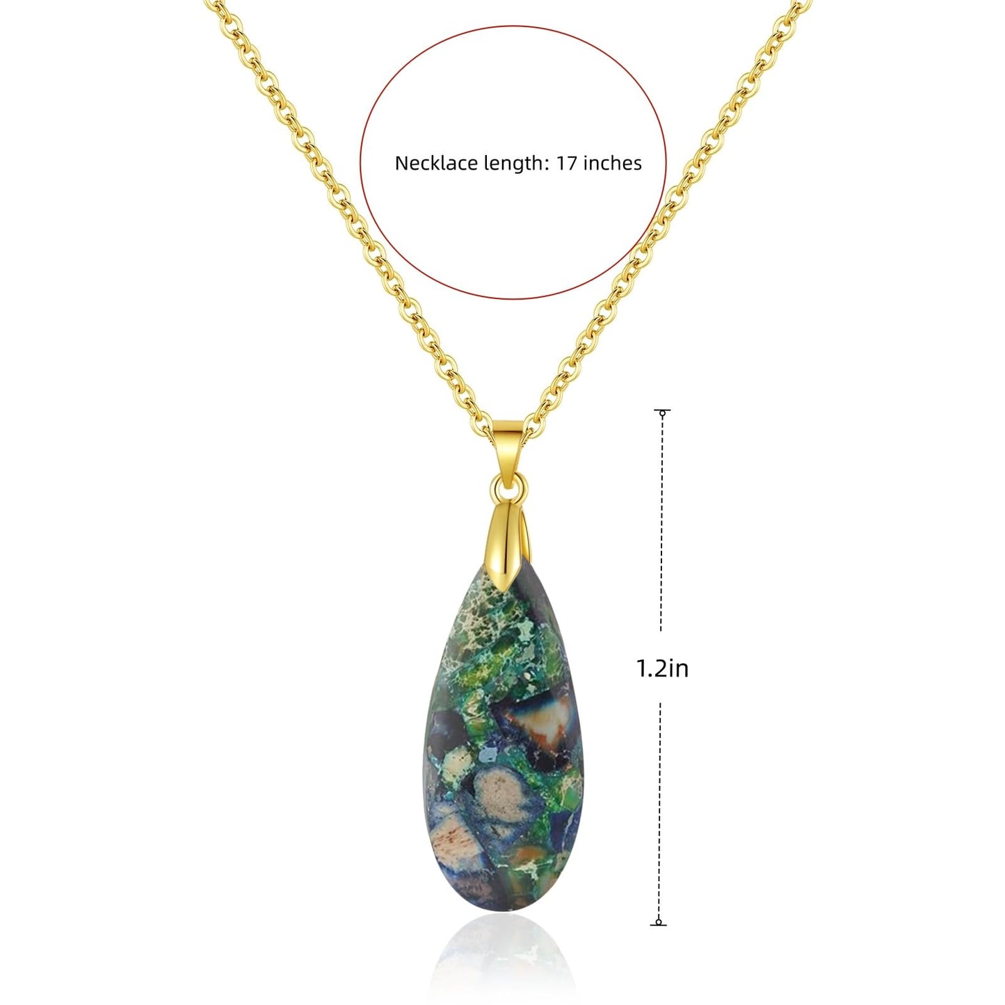 Sriomu Natural Healing Stone Chain Necklaces for Women Teardrop Gemstone Pendant Statement Gold Necklace (Green Blue - Gold)
